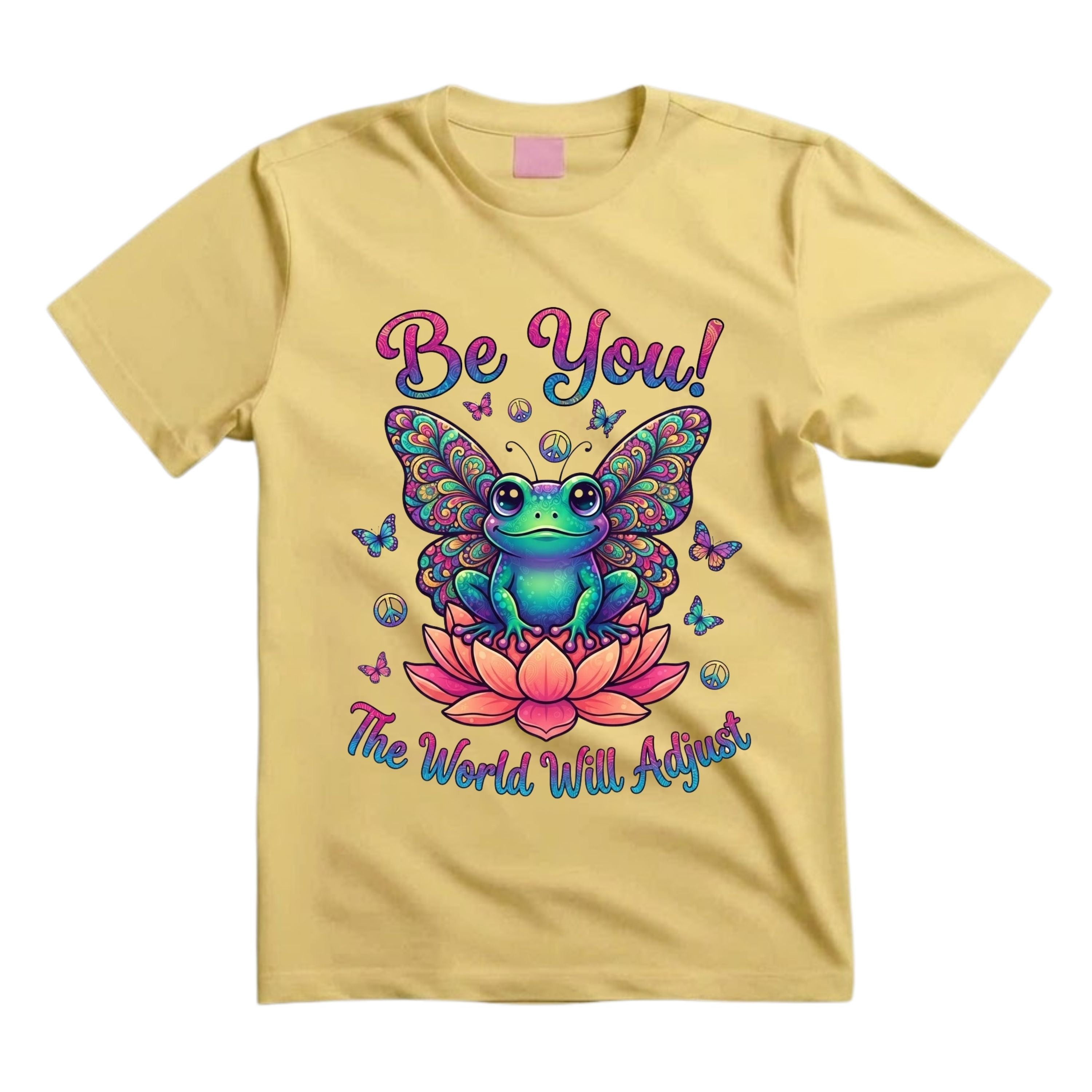Be You The World Will Adjust T Shirt Hippie Frog Butterfly Graphic Tee Retro Lotus Frog Shirt Groovy Positive Shirt Gift For Frog Lovers