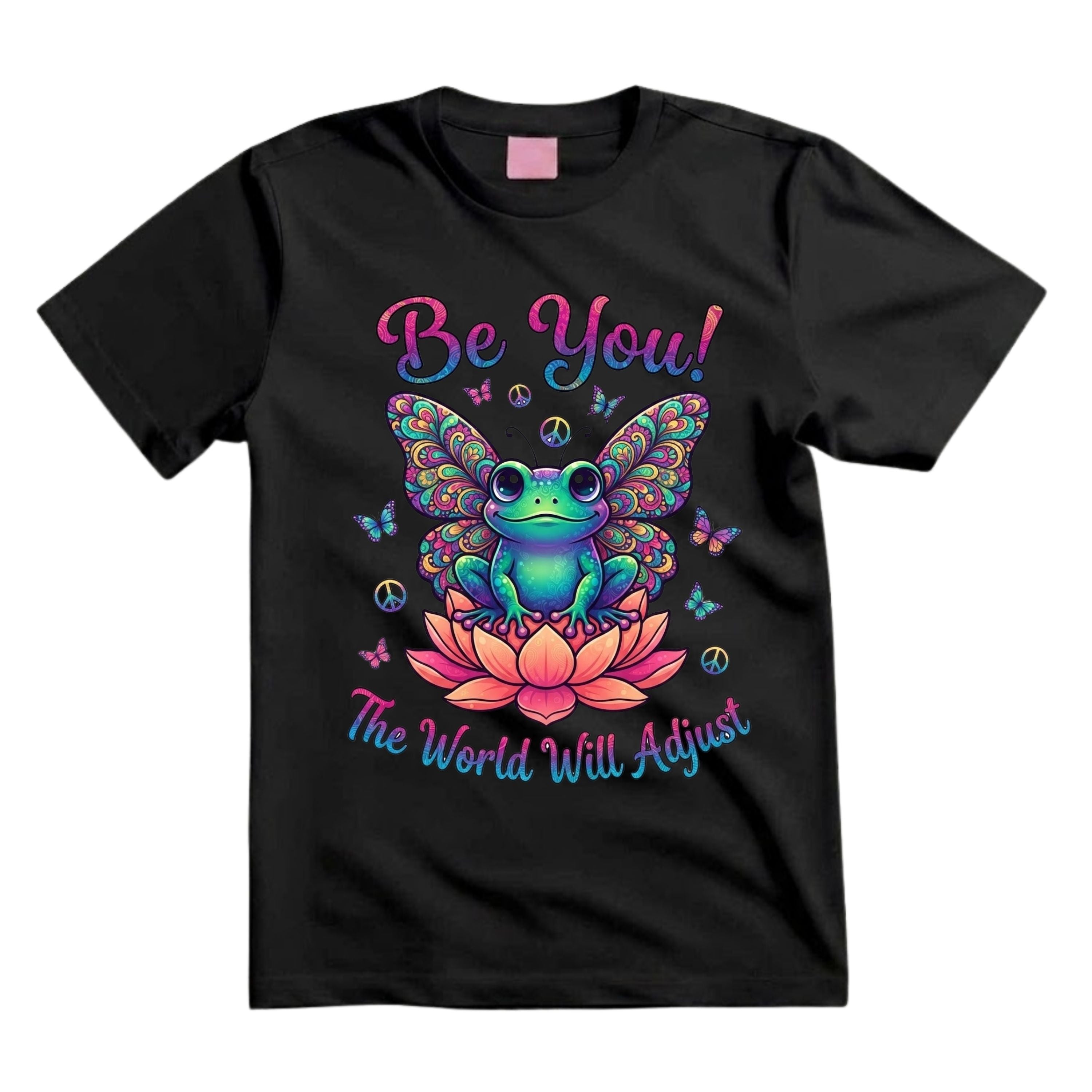 Be You The World Will Adjust T Shirt Hippie Frog Butterfly Graphic Tee Retro Lotus Frog Shirt Groovy Positive Shirt Gift For Frog Lovers
