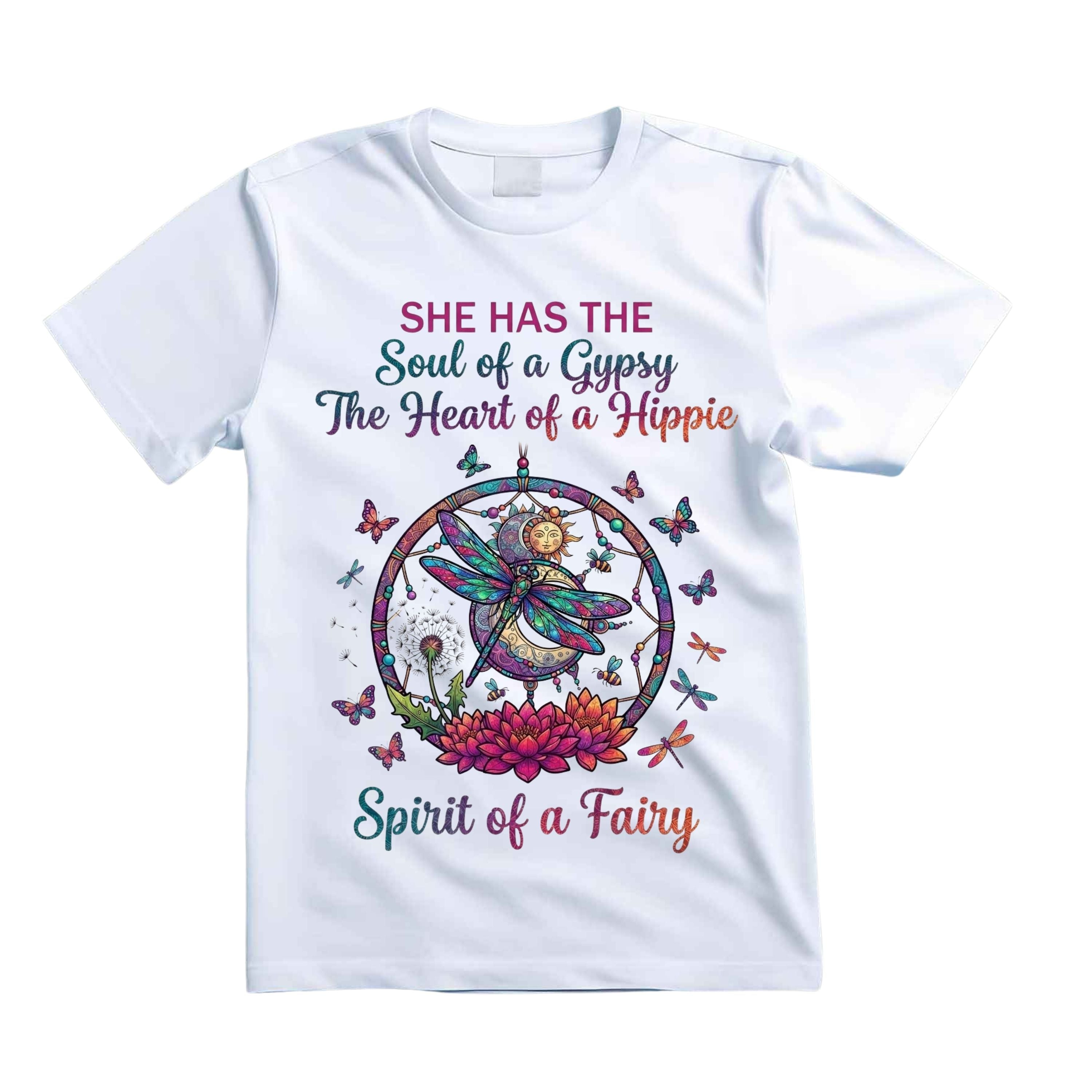 She Has The Soul Of A Gypsy The Heart Of A Hippie Spirit Of A Fairy T Shirt Boho Dragonfly Graphic Tee Hippie Dreamcatcher Shirt Gift For Dragonfly Lovers