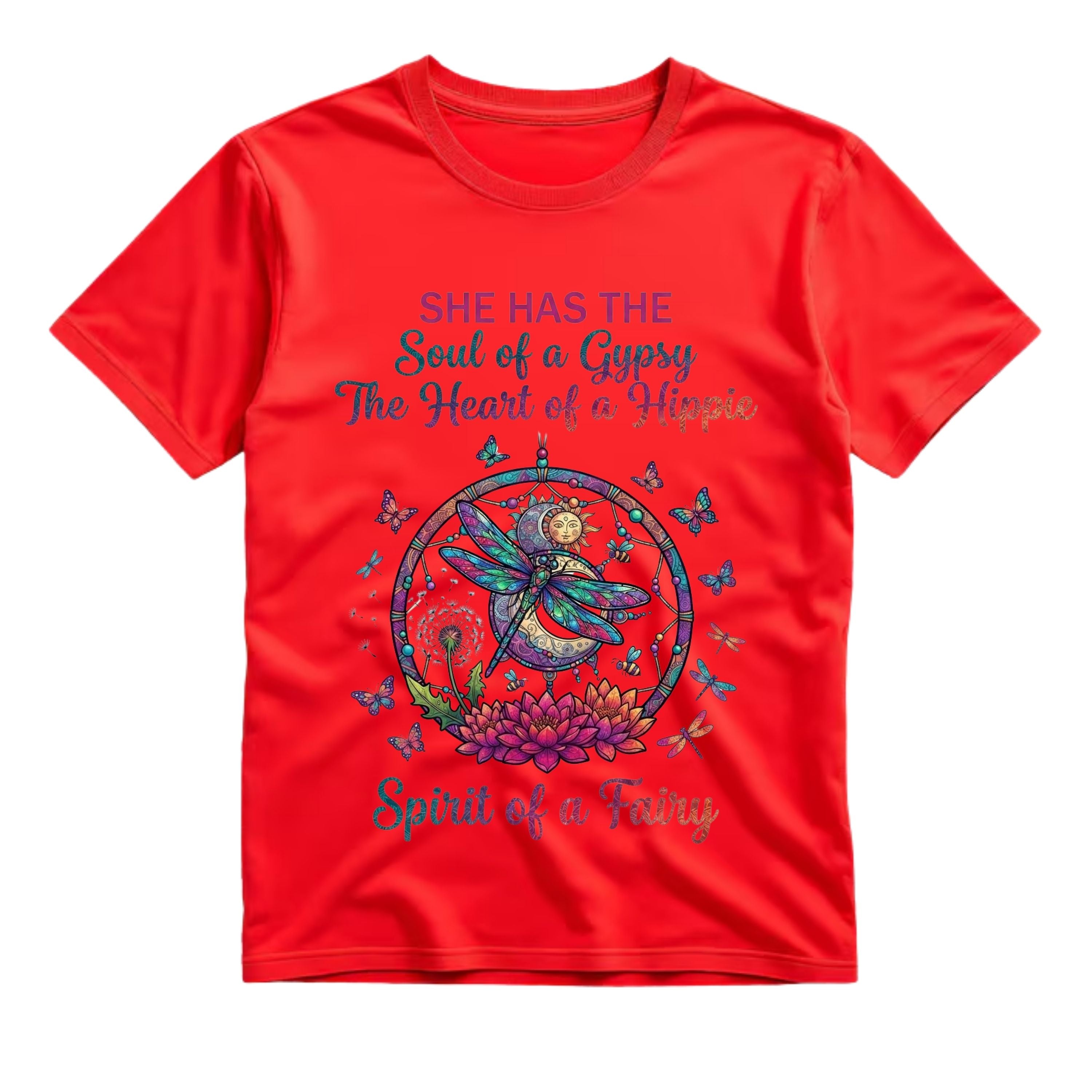 She Has The Soul Of A Gypsy The Heart Of A Hippie Spirit Of A Fairy T Shirt Boho Dragonfly Graphic Tee Hippie Dreamcatcher Shirt Gift For Dragonfly Lovers