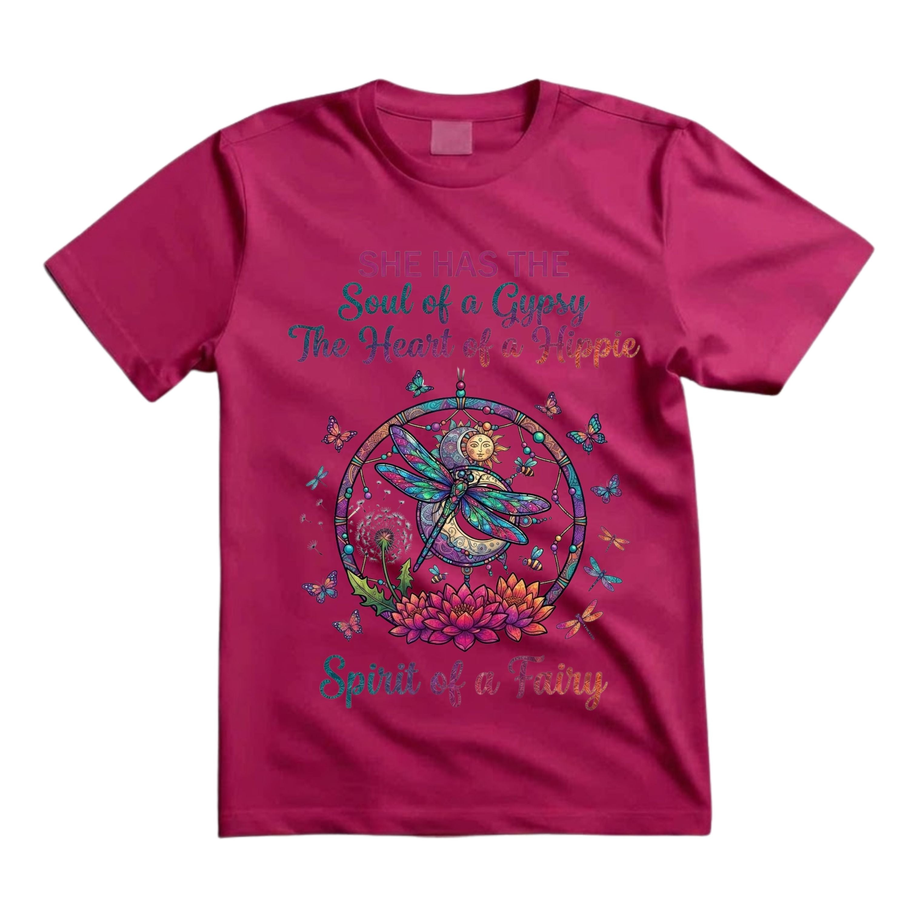 She Has The Soul Of A Gypsy The Heart Of A Hippie Spirit Of A Fairy T Shirt Boho Dragonfly Graphic Tee Hippie Dreamcatcher Shirt Gift For Dragonfly Lovers