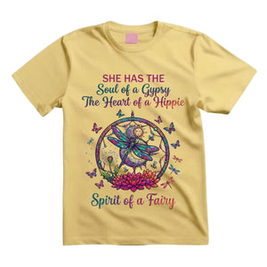 She Has The Soul Of A Gypsy The Heart Of A Hippie Spirit Of A Fairy T Shirt Boho Dragonfly Graphic Tee Hippie Dreamcatcher Shirt Gift For Dragonfly Lovers
