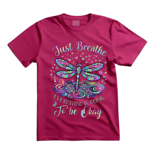 Just Breathe Everything Is Going To Be Okay T Shirt Hippie Dragonfly Graphic Tee Boho Dragonfly Shirt Mandala Dragonfly Shirt Gift For Dragonfly Lovers