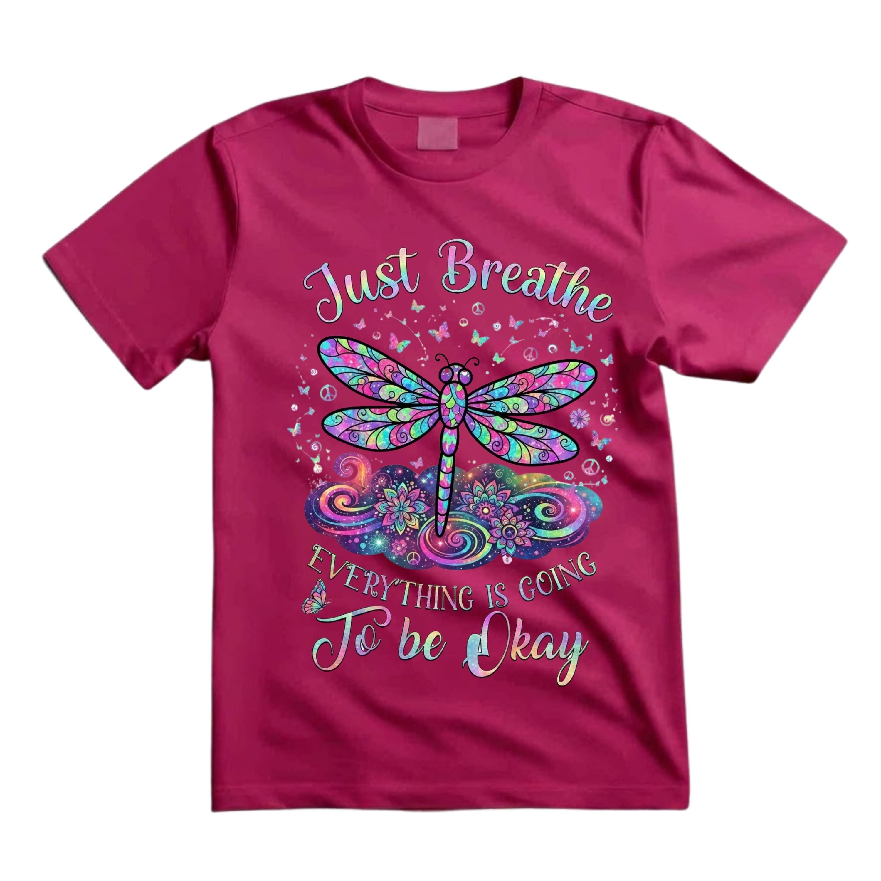 Just Breathe Everything Is Going To Be Okay T Shirt Hippie Dragonfly Graphic Tee Boho Dragonfly Shirt Mandala Dragonfly Shirt Gift For Dragonfly Lovers