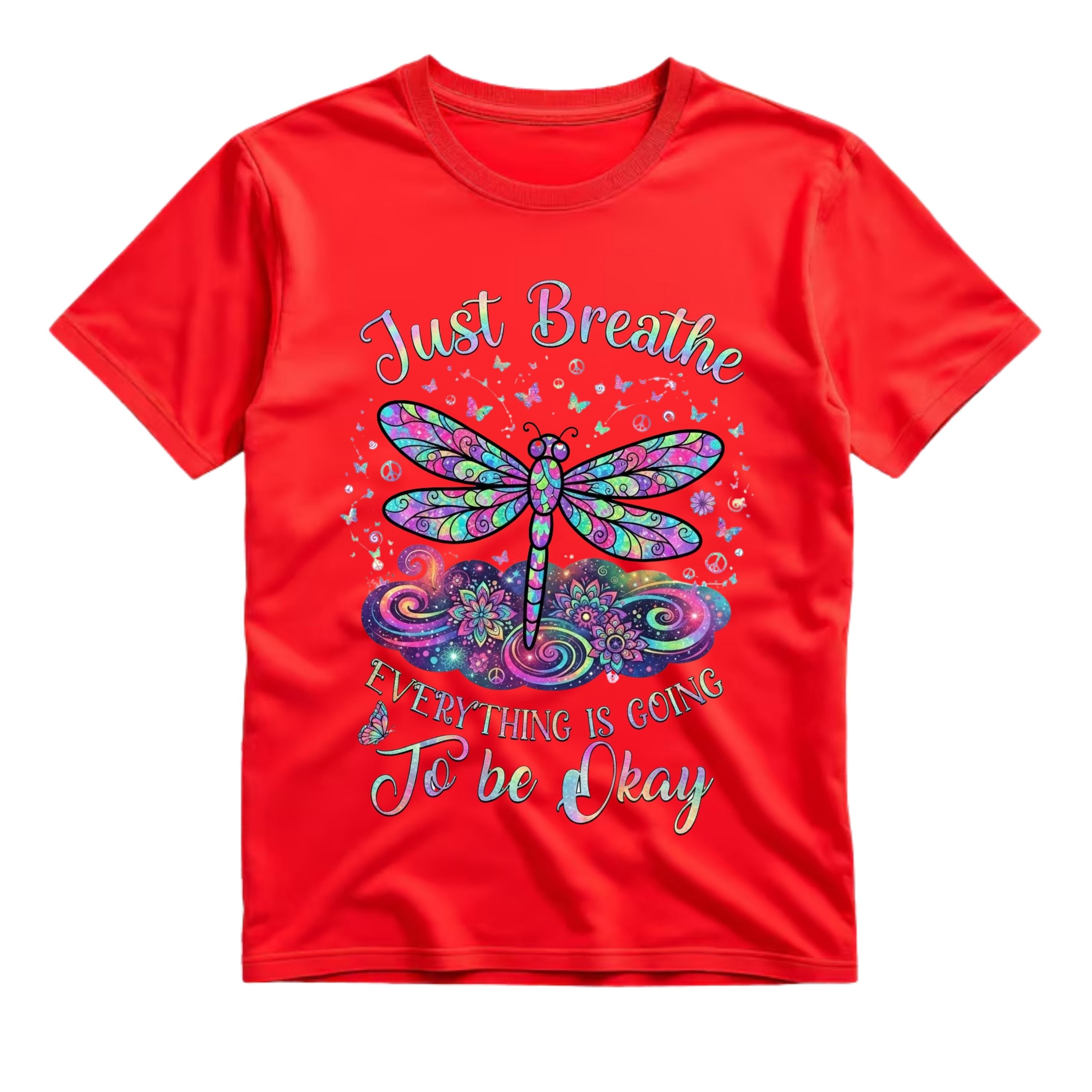 Just Breathe Everything Is Going To Be Okay T Shirt Hippie Dragonfly Graphic Tee Boho Dragonfly Shirt Mandala Dragonfly Shirt Gift For Dragonfly Lovers