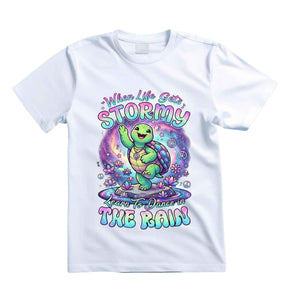 When Life Gets Stormy Learn To Dance In The Rain T Shirt Hippie Turtle Graphic Tee Retro Groovy Turtle Shirt Inspirational Dancing Turtle Shirt Gift For Turtle Lovers