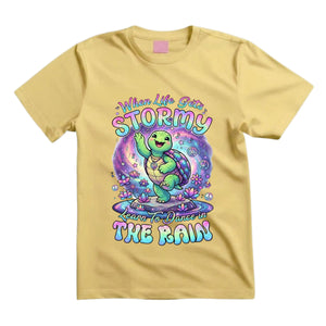 When Life Gets Stormy Learn To Dance In The Rain T Shirt Hippie Turtle Graphic Tee Retro Groovy Turtle Shirt Inspirational Dancing Turtle Shirt Gift For Turtle Lovers