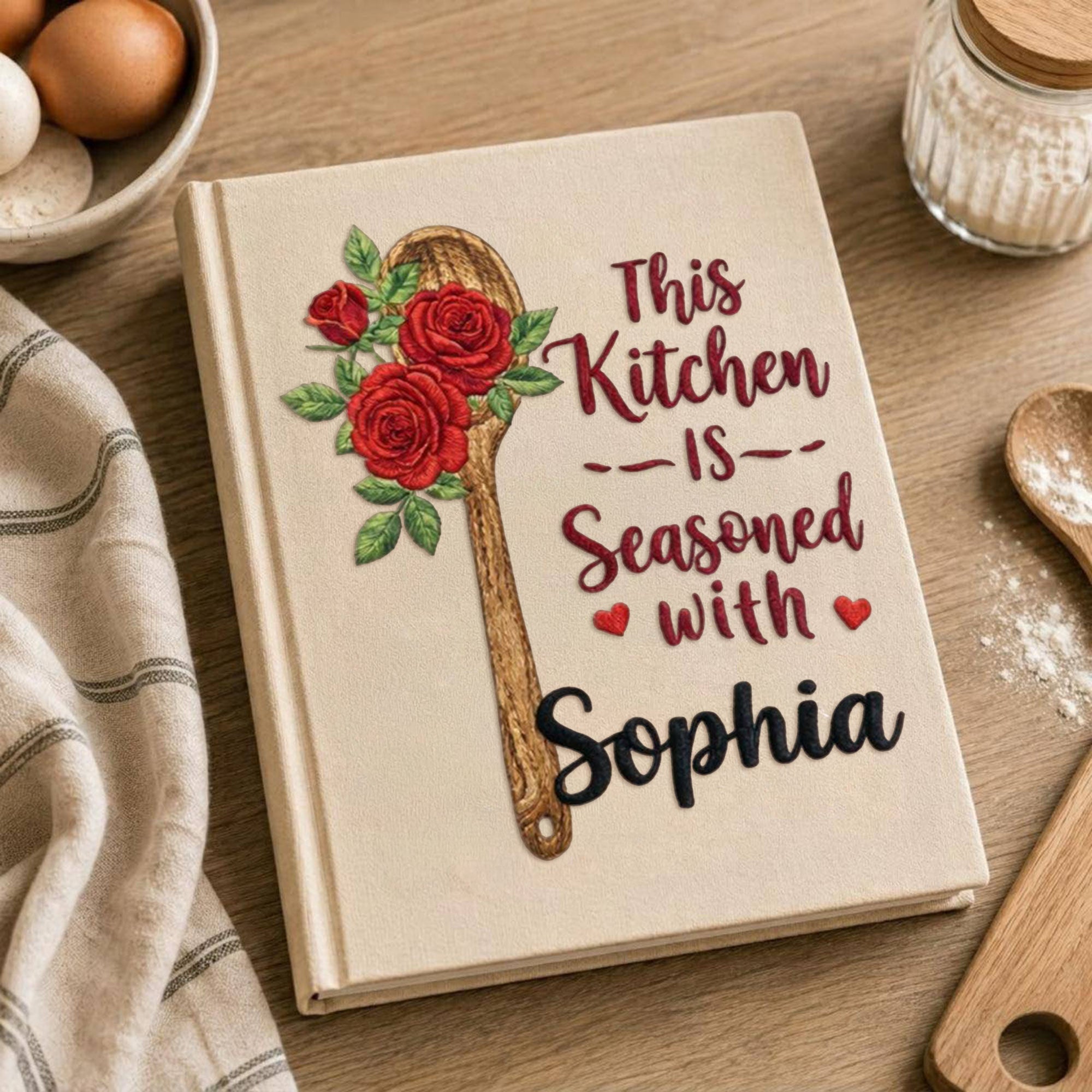 Personalized embroidered recipe book handmade linen cookbook farmhouse kitchen gift 3