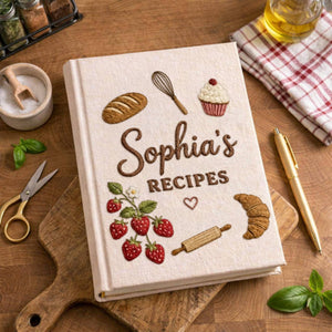 Personalized embroidered recipe book handmade linen cookbook kitchen journal gift 2