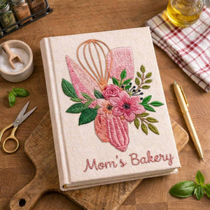 Personalized embroidered floral bakery recipe book handmade linen cookbook 4