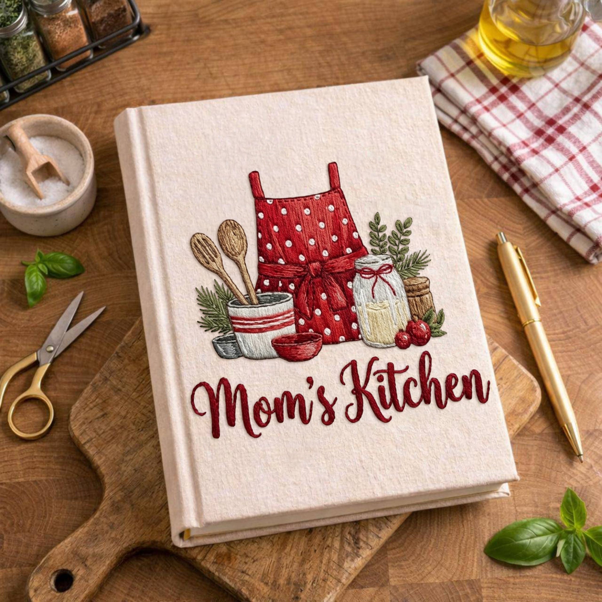 Personalized embroidered recipe book handmade linen cookbook farmhouse kitchen gift 3