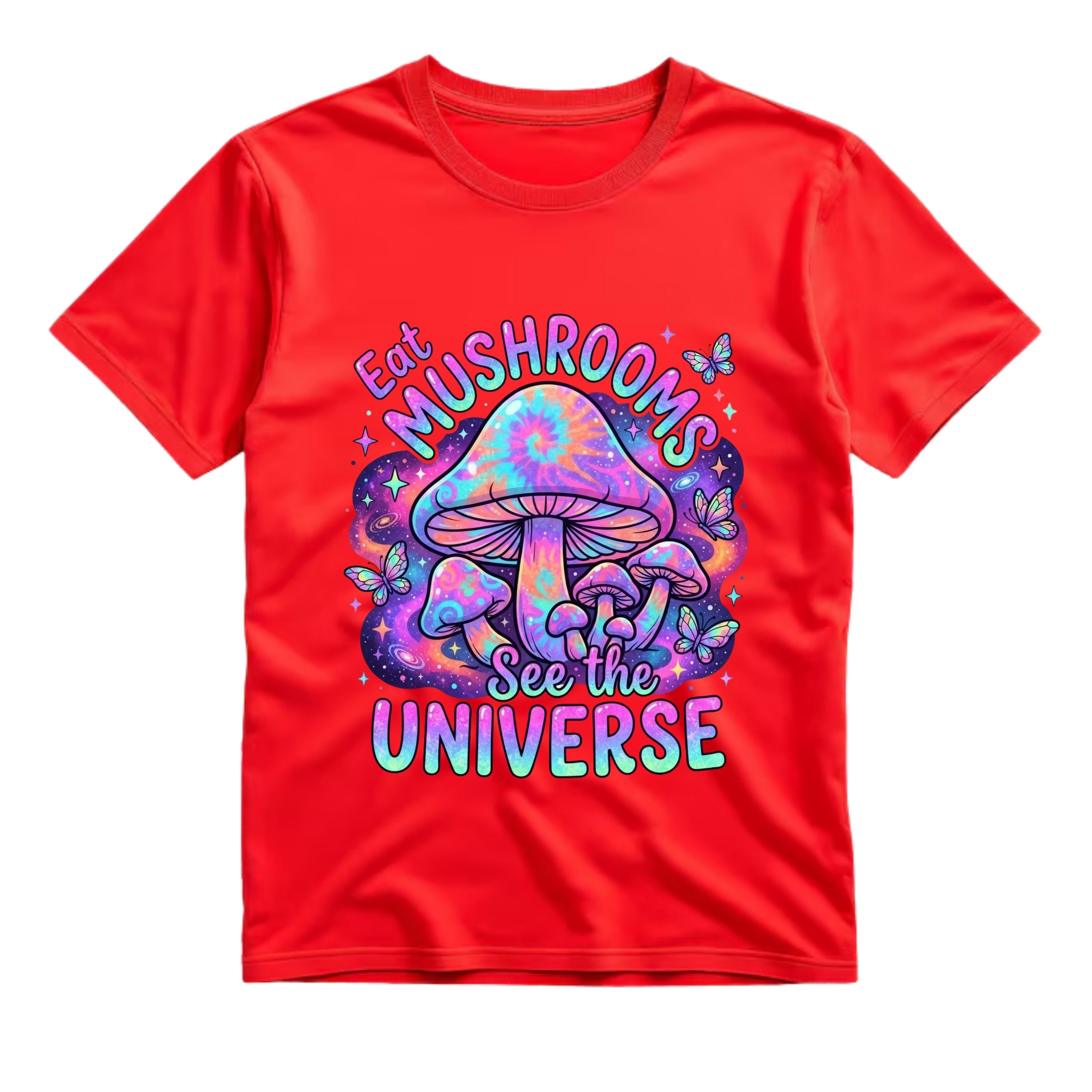 Eat Mushrooms See The Universe T Shirt Psychedelic Tie Dye Mushroom Graphic Tee Trippy Galaxy Mushroom Shirt Groovy Hippie Shirt Gift For Mushroom Lovers