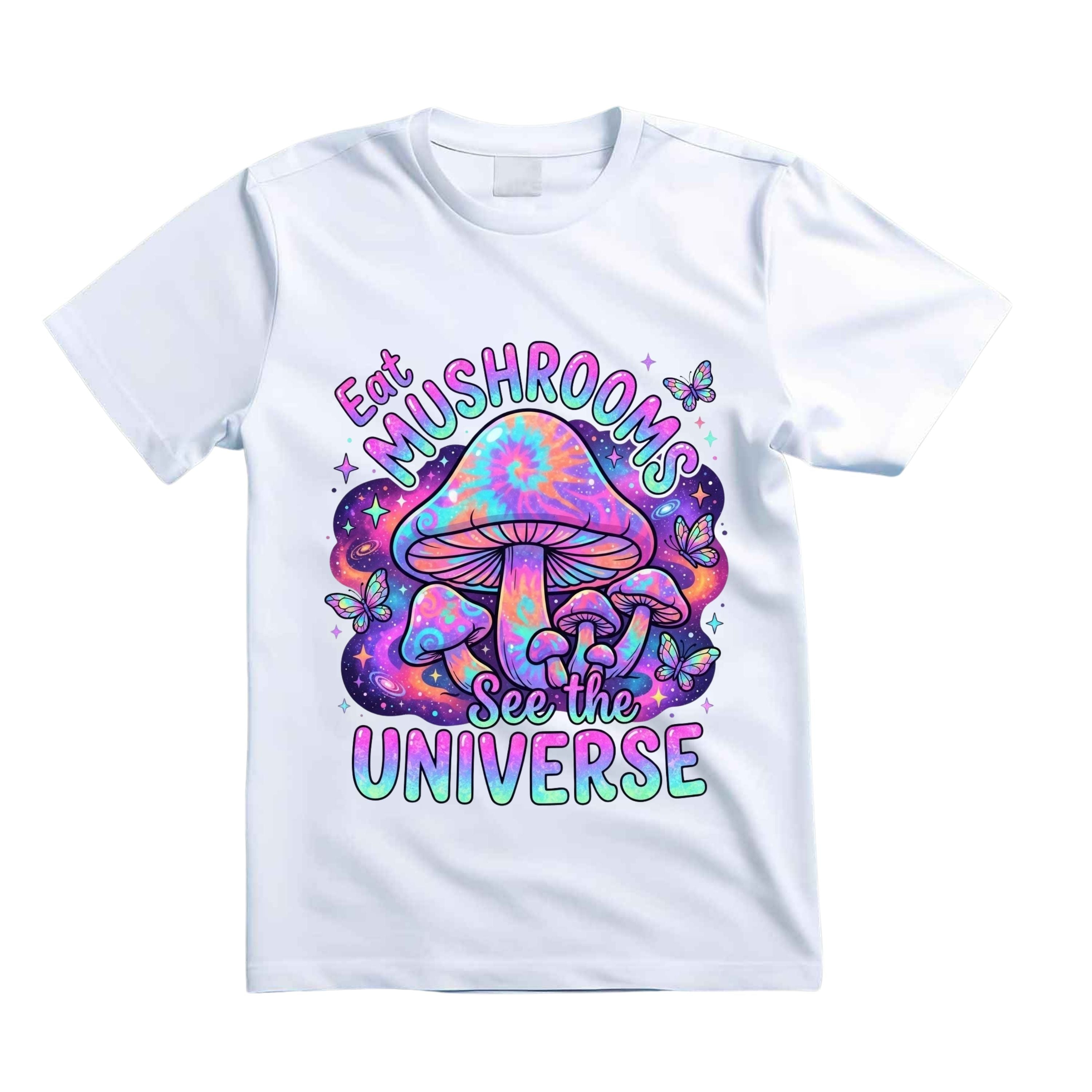 Eat Mushrooms See The Universe T Shirt Psychedelic Tie Dye Mushroom Graphic Tee Trippy Galaxy Mushroom Shirt Groovy Hippie Shirt Gift For Mushroom Lovers