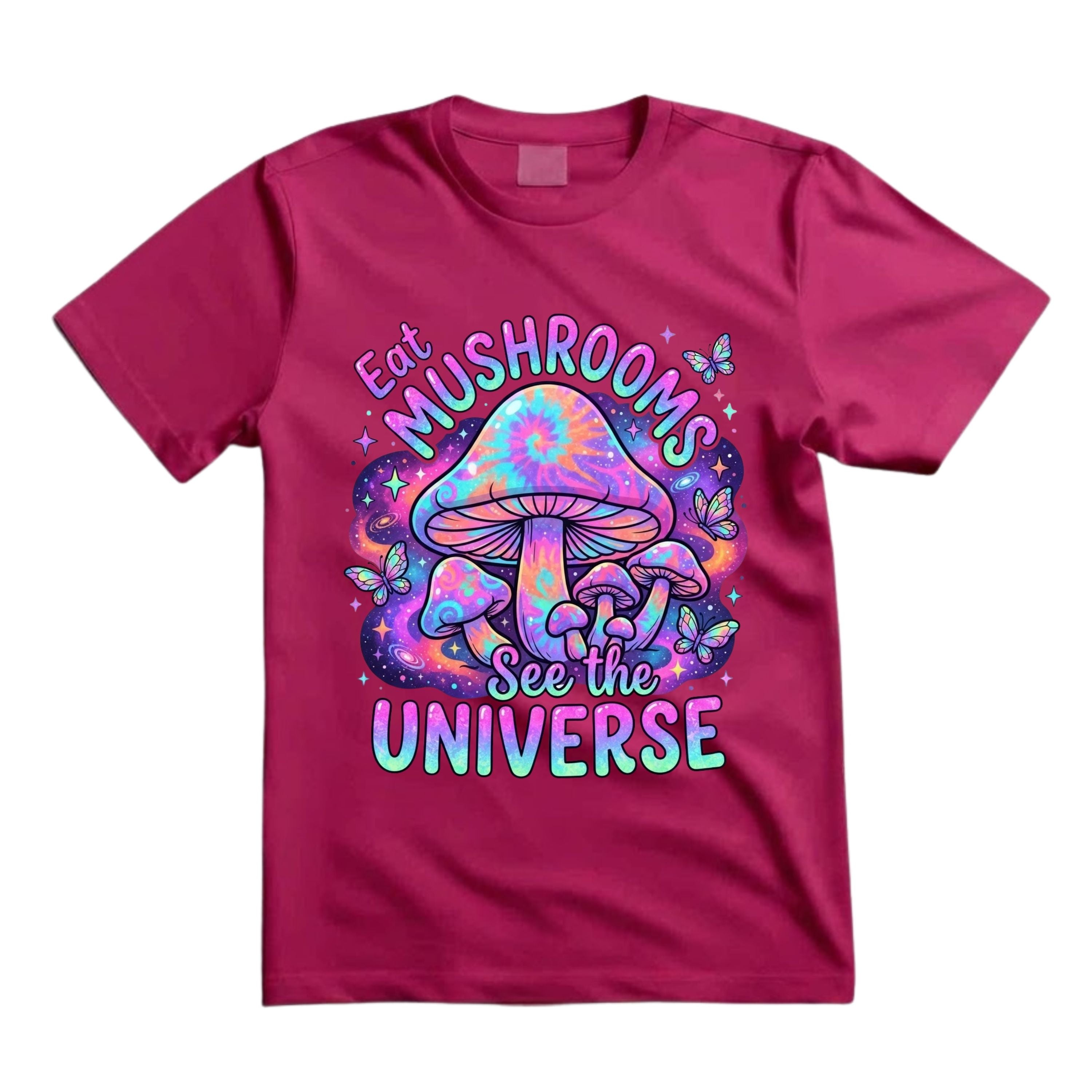Eat Mushrooms See The Universe T Shirt Psychedelic Tie Dye Mushroom Graphic Tee Trippy Galaxy Mushroom Shirt Groovy Hippie Shirt Gift For Mushroom Lovers