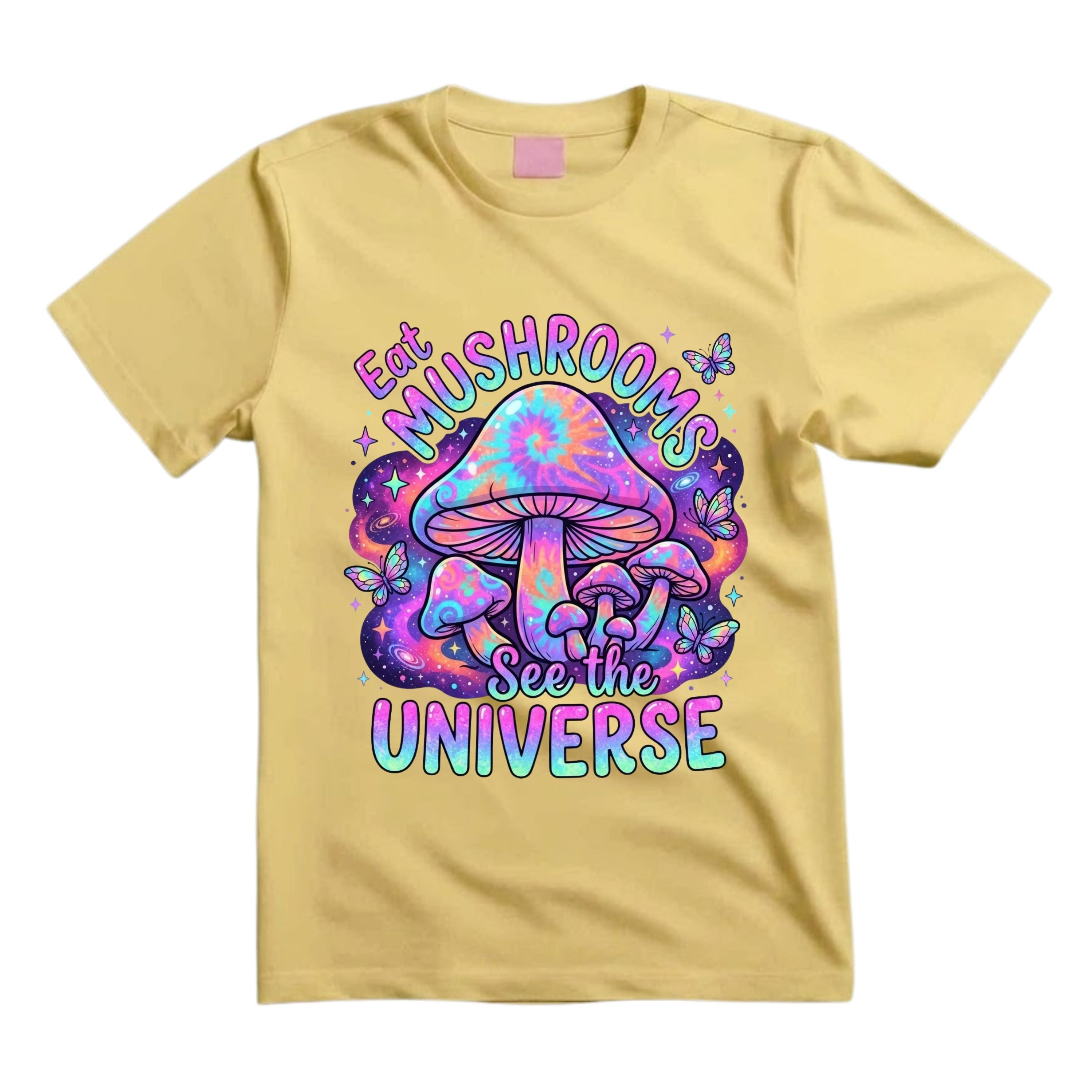 Eat Mushrooms See The Universe T Shirt Psychedelic Tie Dye Mushroom Graphic Tee Trippy Galaxy Mushroom Shirt Groovy Hippie Shirt Gift For Mushroom Lovers