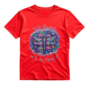 Just Breathe Everything Is Going To Be Okay T Shirt Psychedelic Dragonfly Graphic Tee Lotus Flower Shirt Spiritual Hippie Shirt Boho Dragonfly Shirt Gift For Yoga Lovers