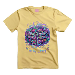 Just Breathe Everything Is Going To Be Okay T Shirt Psychedelic Dragonfly Graphic Tee Lotus Flower Shirt Spiritual Hippie Shirt Boho Dragonfly Shirt Gift For Yoga Lovers