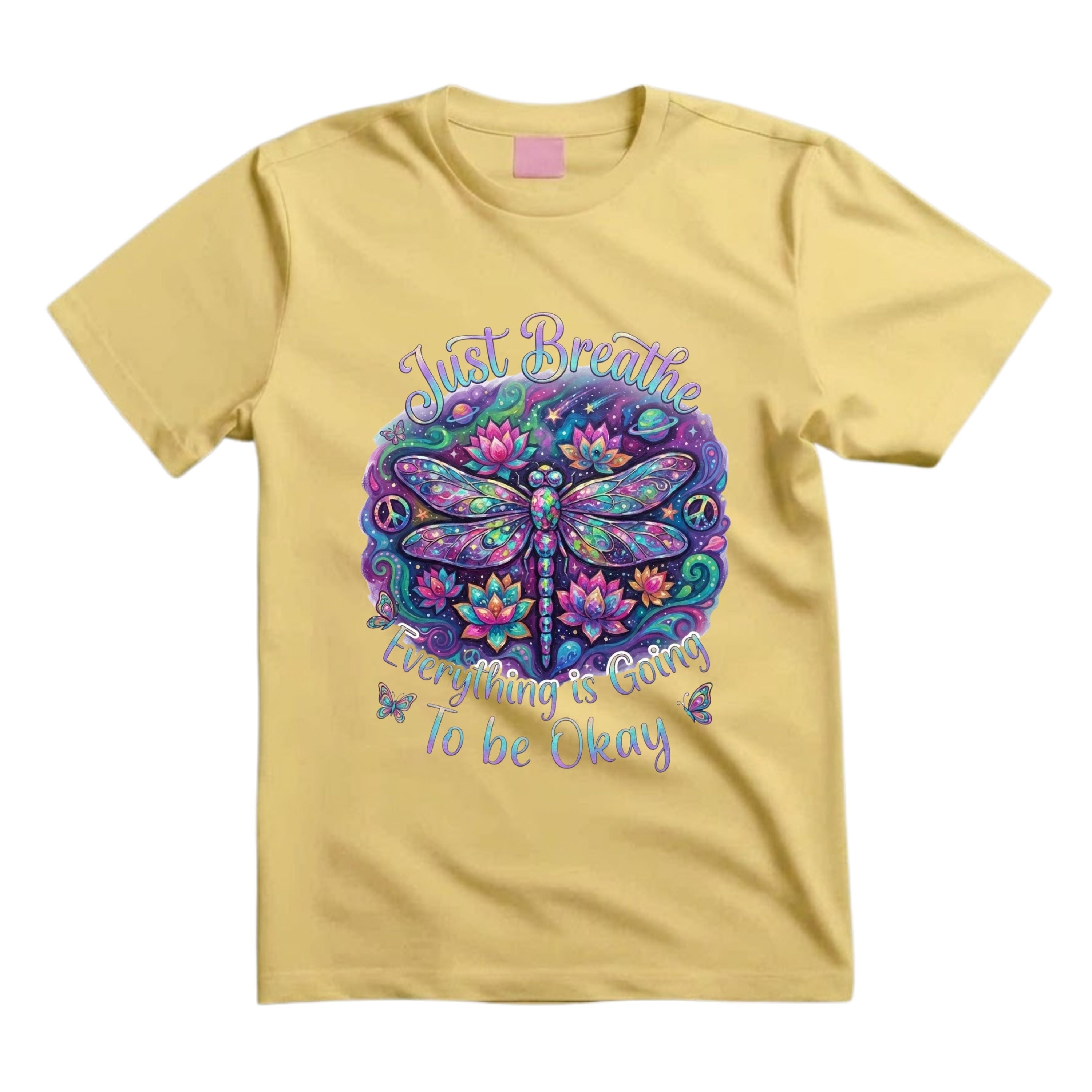 Just Breathe Everything Is Going To Be Okay T Shirt Psychedelic Dragonfly Graphic Tee Lotus Flower Shirt Spiritual Hippie Shirt Boho Dragonfly Shirt Gift For Yoga Lovers