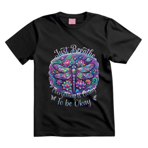 Just Breathe Everything Is Going To Be Okay T Shirt Psychedelic Dragonfly Graphic Tee Lotus Flower Shirt Spiritual Hippie Shirt Boho Dragonfly Shirt Gift For Yoga Lovers