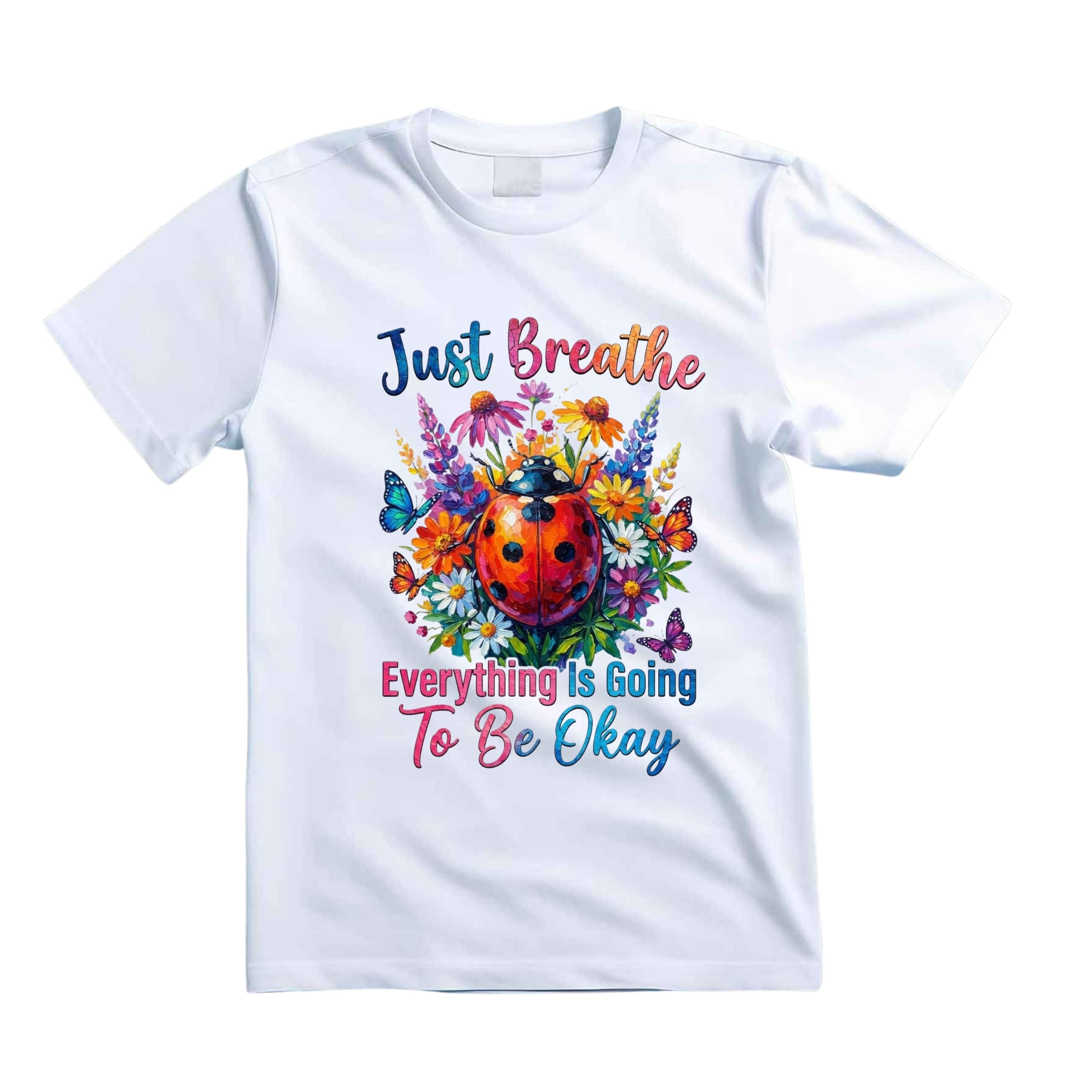 Just Breathe Everything Is Going To Be Okay T Shirt Floral Ladybug Graphic Tee Inspirational Butterfly Shirt Boho Wildflower Shirt Positive Vibes Shirt Gift For Nature Lovers