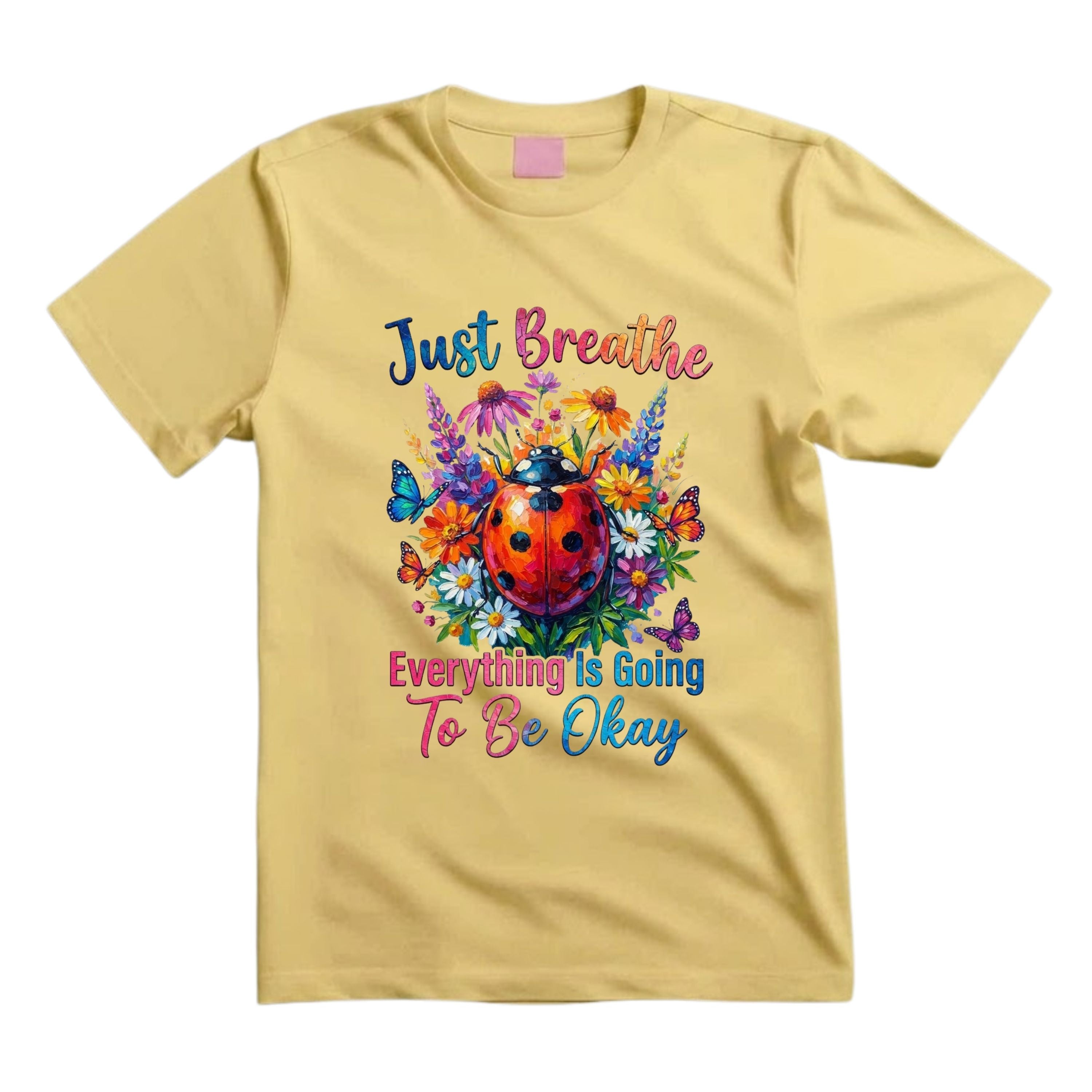 Just Breathe Everything Is Going To Be Okay T Shirt Floral Ladybug Graphic Tee Inspirational Butterfly Shirt Boho Wildflower Shirt Positive Vibes Shirt Gift For Nature Lovers