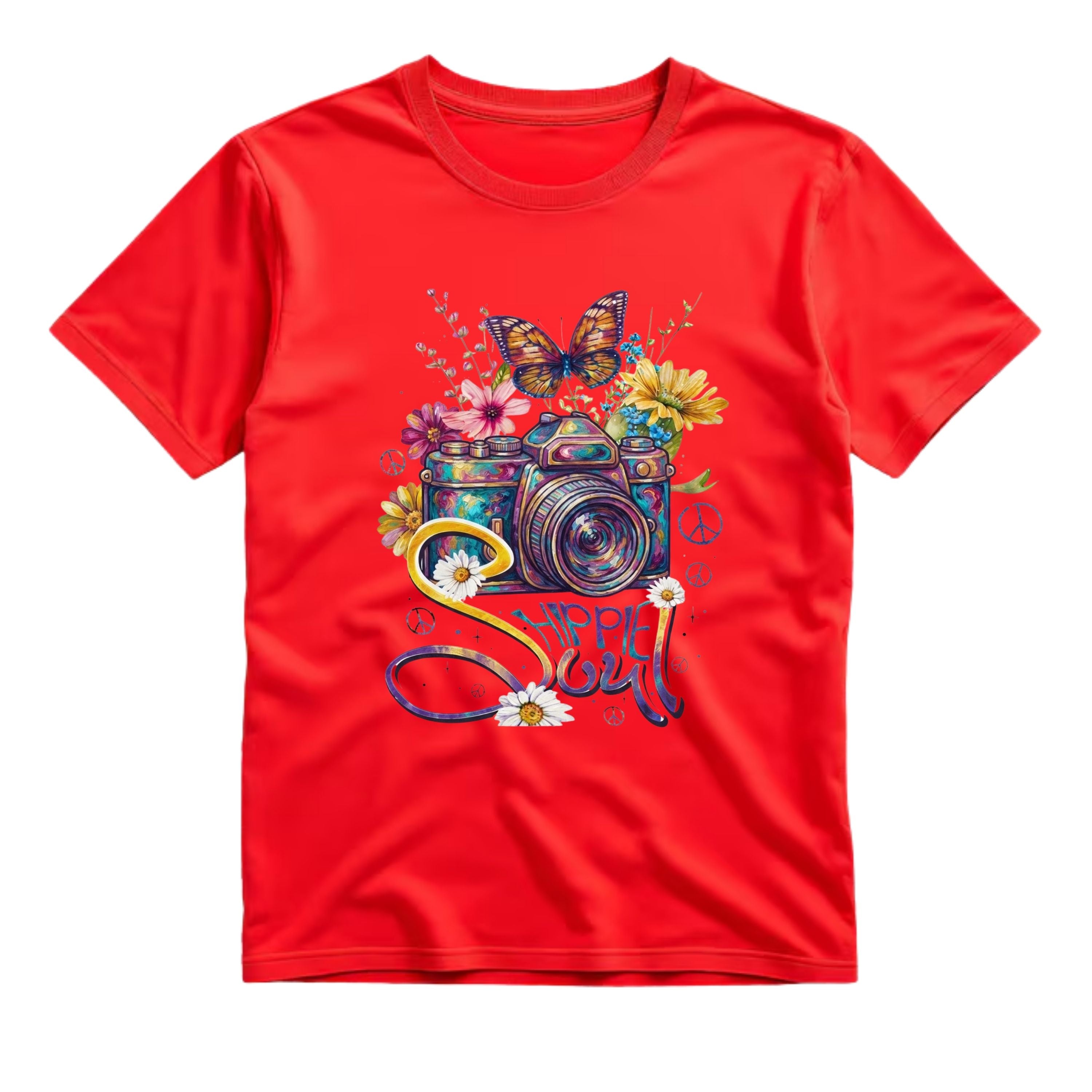 Hippie Soul T Shirt Camera Graphic Tee Boho Photographer Shirt Flower Camera Shirt Butterfly Camera Shirt Gift For Hippie Photography Lovers