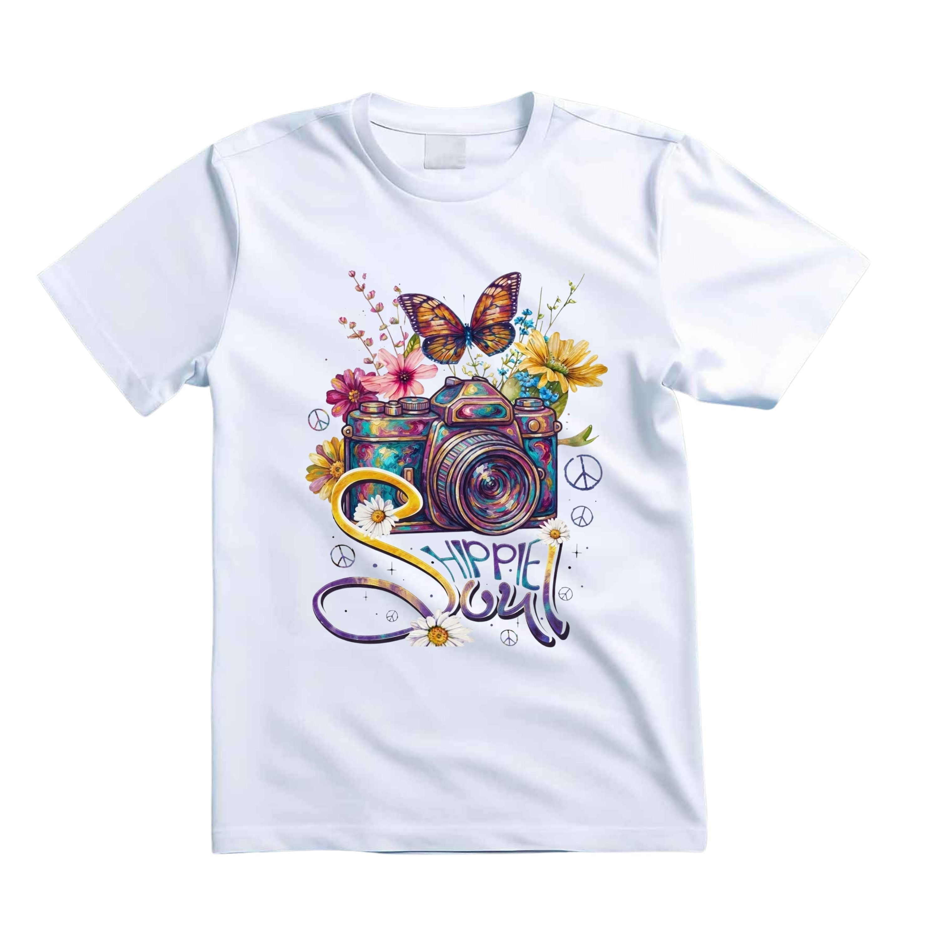Hippie Soul T Shirt Camera Graphic Tee Boho Photographer Shirt Flower Camera Shirt Butterfly Camera Shirt Gift For Hippie Photography Lovers