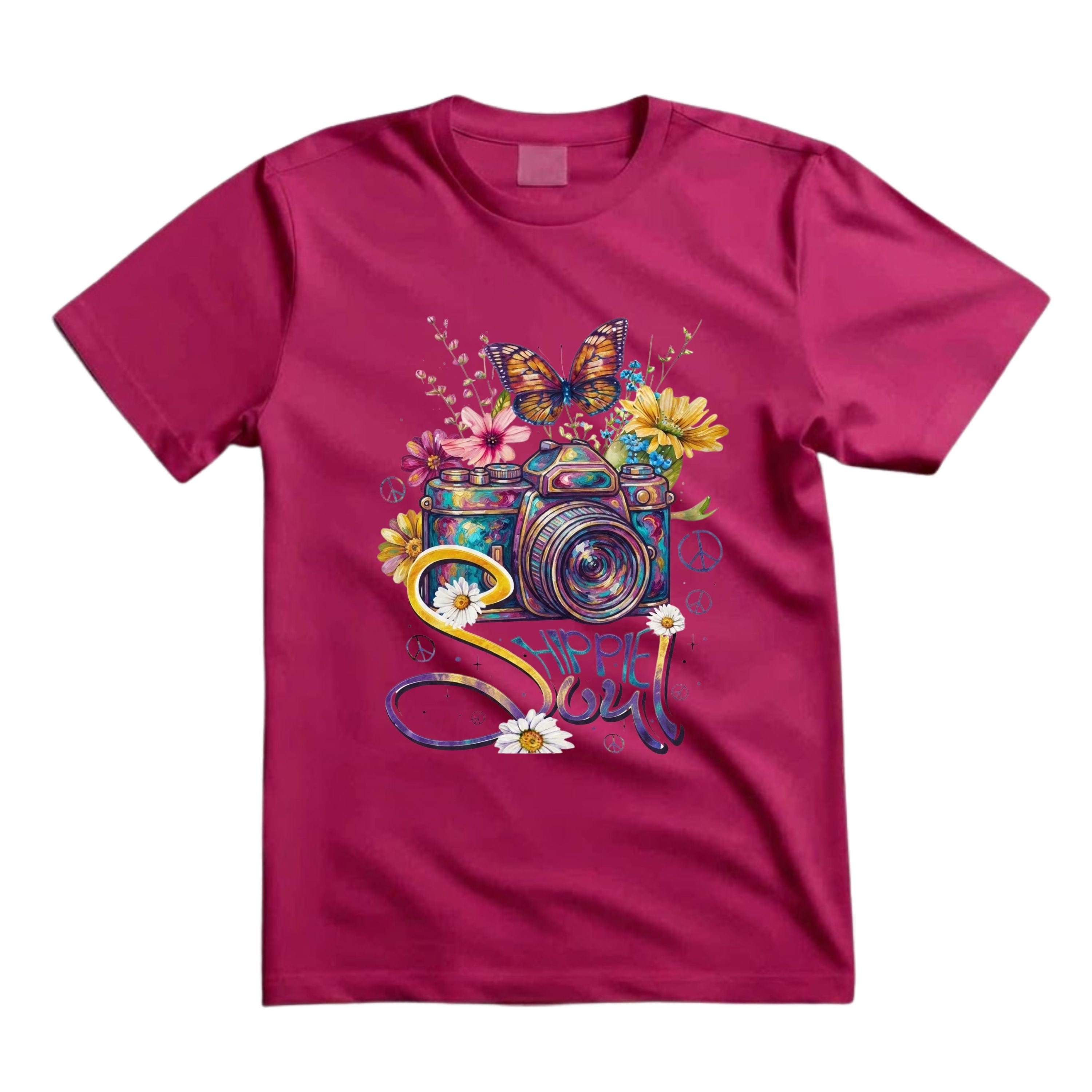 Hippie Soul T Shirt Camera Graphic Tee Boho Photographer Shirt Flower Camera Shirt Butterfly Camera Shirt Gift For Hippie Photography Lovers