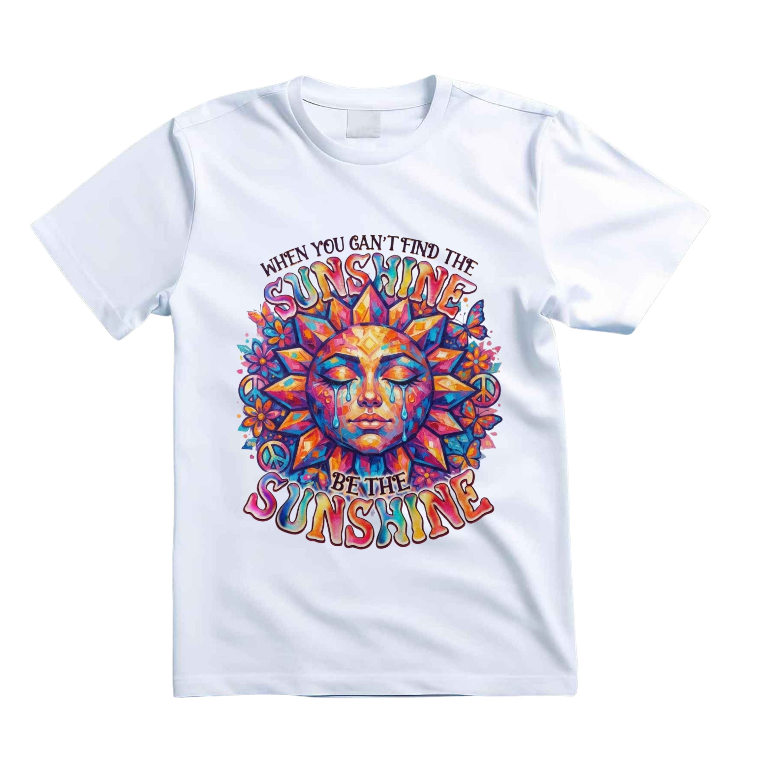 When You Can't Find The Sunshine Be The Sunshine T Shirt Hippie Sun Graphic Tee Boho Sunshine Shirt Psychedelic Sun Face Shirt Colorful Butterfly Shirt Gift For Hippie Lovers