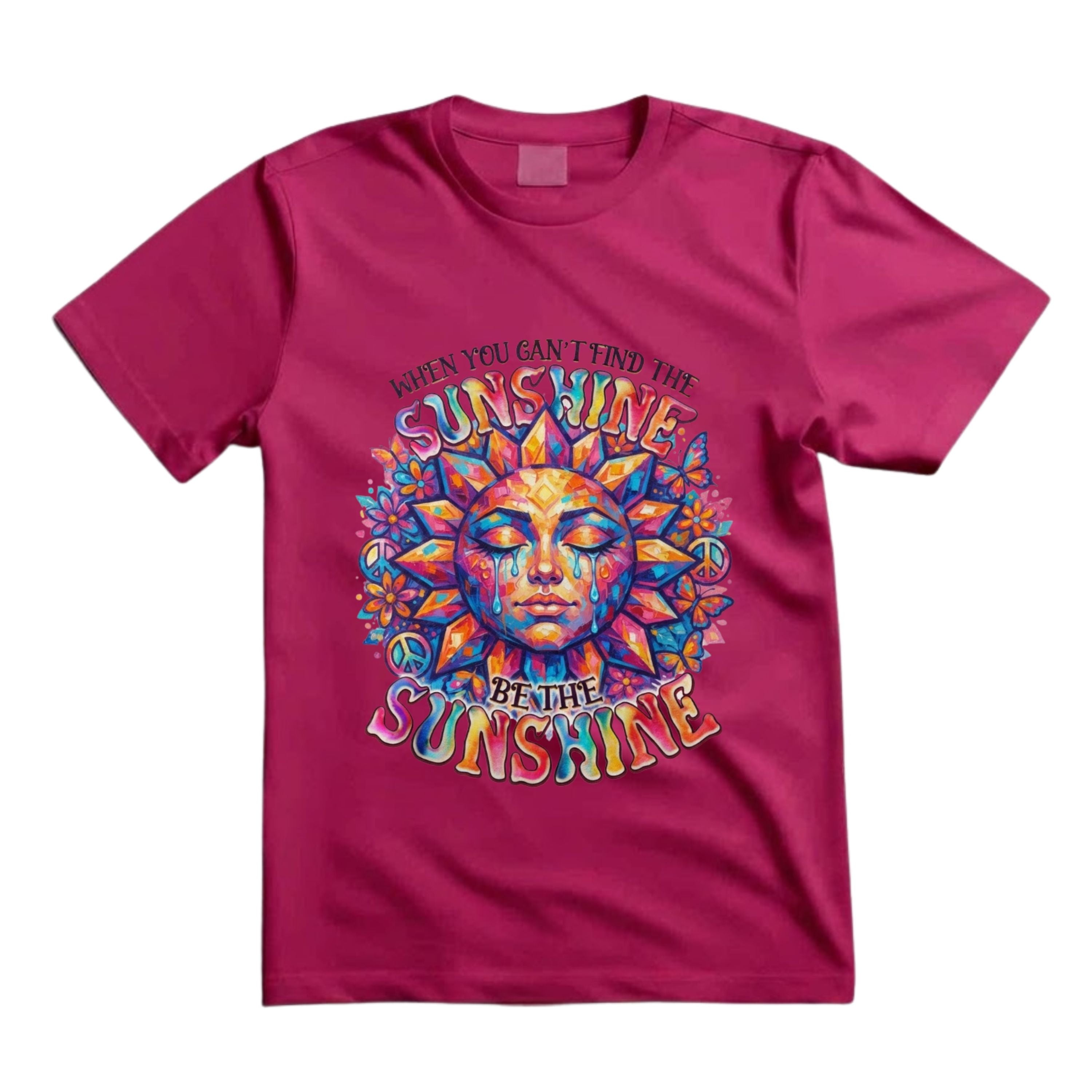 When You Can't Find The Sunshine Be The Sunshine T Shirt Hippie Sun Graphic Tee Boho Sunshine Shirt Psychedelic Sun Face Shirt Colorful Butterfly Shirt Gift For Hippie Lovers