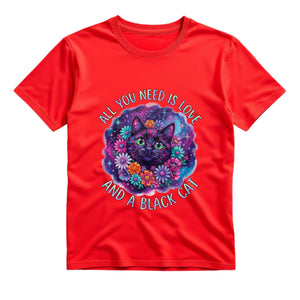 All You Need Is Love And A Black Cat T Shirt Psychedelic Black Cat Graphic Tee Floral Cat Shirt Hippie Cat Lover Shirt Colorful Galaxy Cat Shirt Gift For Cat Moms