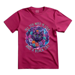 All You Need Is Love And A Black Cat T Shirt Psychedelic Black Cat Graphic Tee Floral Cat Shirt Hippie Cat Lover Shirt Colorful Galaxy Cat Shirt Gift For Cat Moms