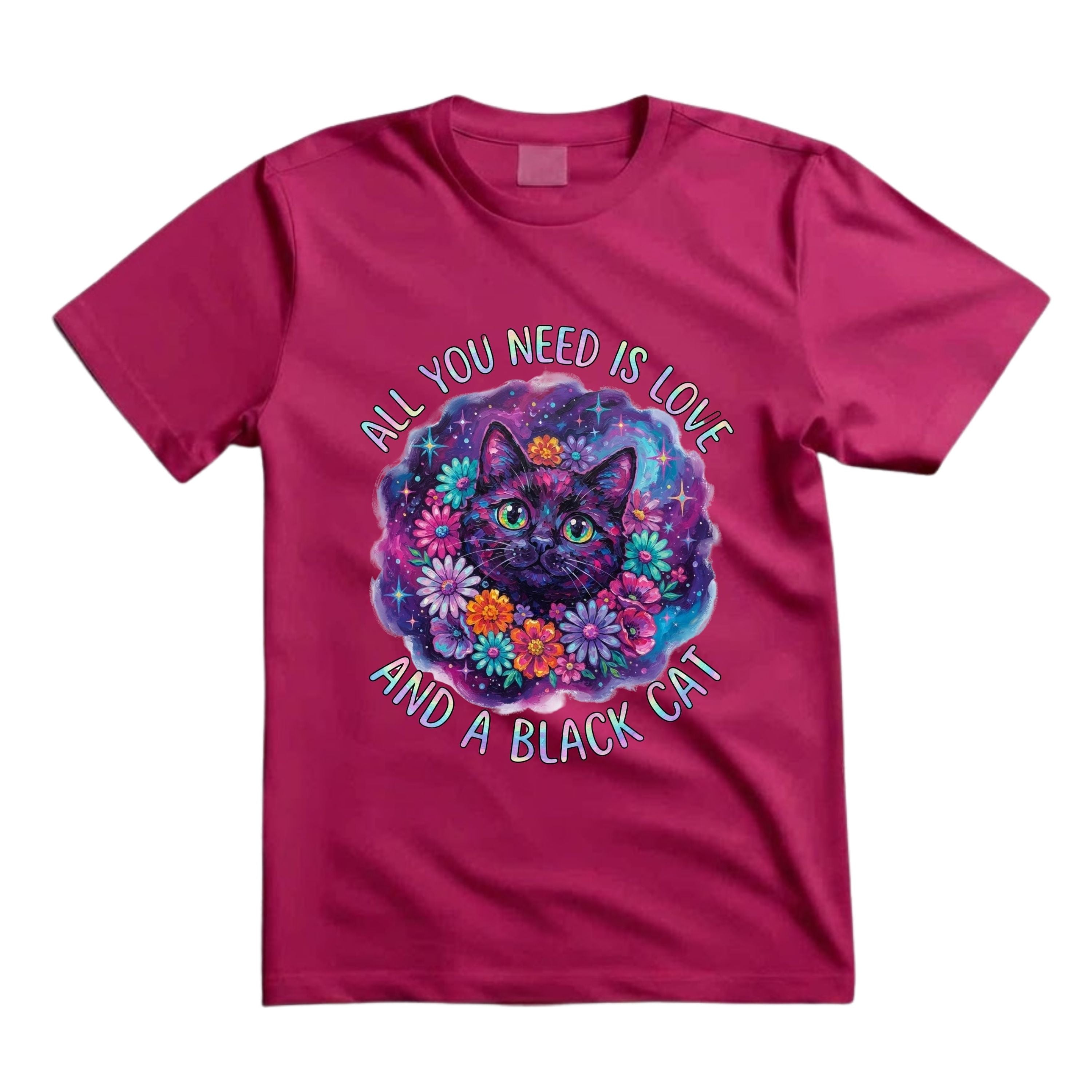 All You Need Is Love And A Black Cat T Shirt Psychedelic Black Cat Graphic Tee Floral Cat Shirt Hippie Cat Lover Shirt Colorful Galaxy Cat Shirt Gift For Cat Moms