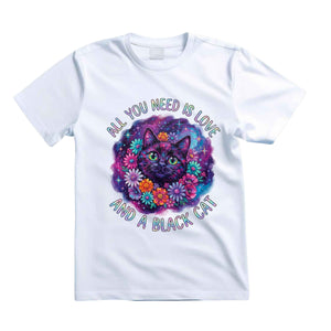 All You Need Is Love And A Black Cat T Shirt Psychedelic Black Cat Graphic Tee Floral Cat Shirt Hippie Cat Lover Shirt Colorful Galaxy Cat Shirt Gift For Cat Moms