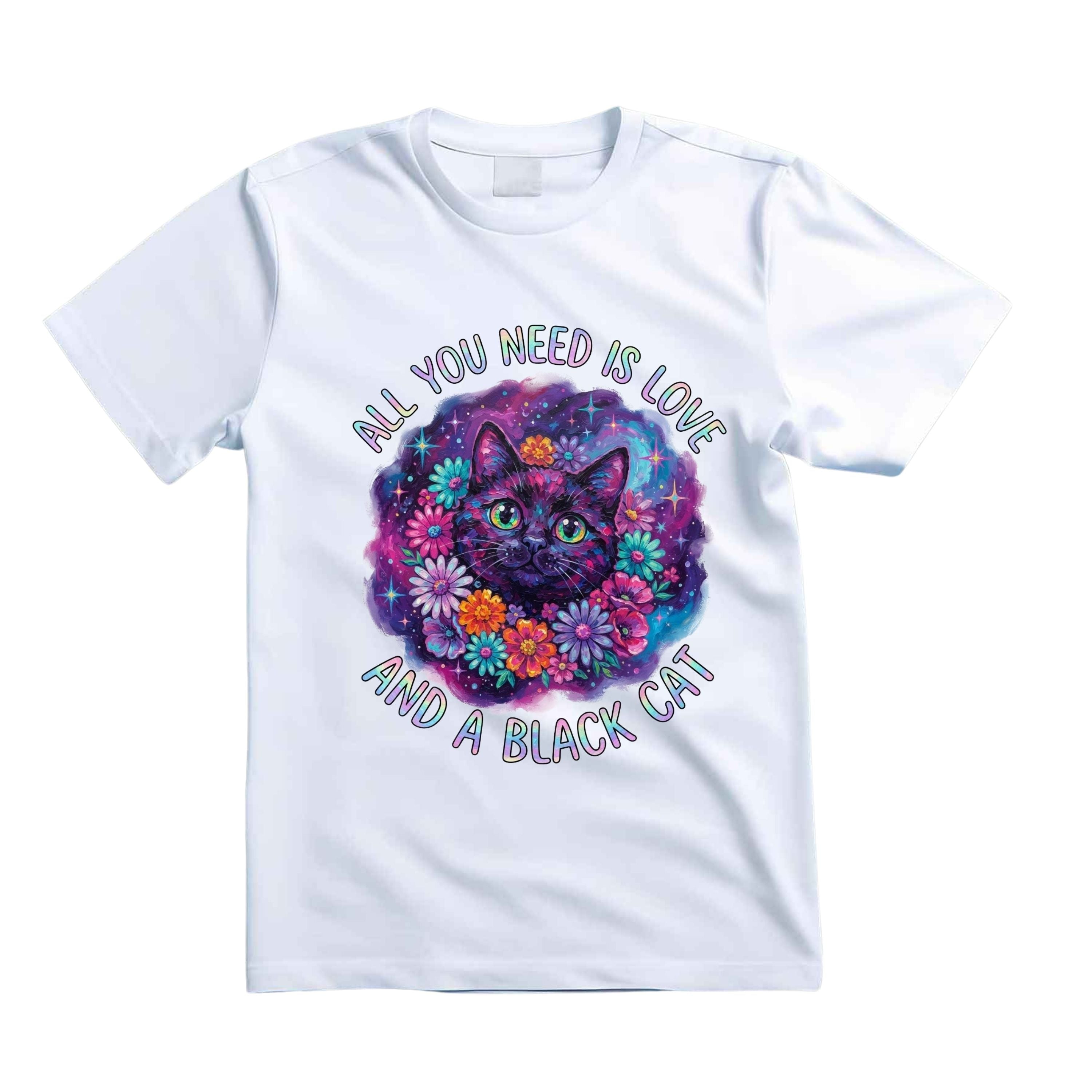 All You Need Is Love And A Black Cat T Shirt Psychedelic Black Cat Graphic Tee Floral Cat Shirt Hippie Cat Lover Shirt Colorful Galaxy Cat Shirt Gift For Cat Moms