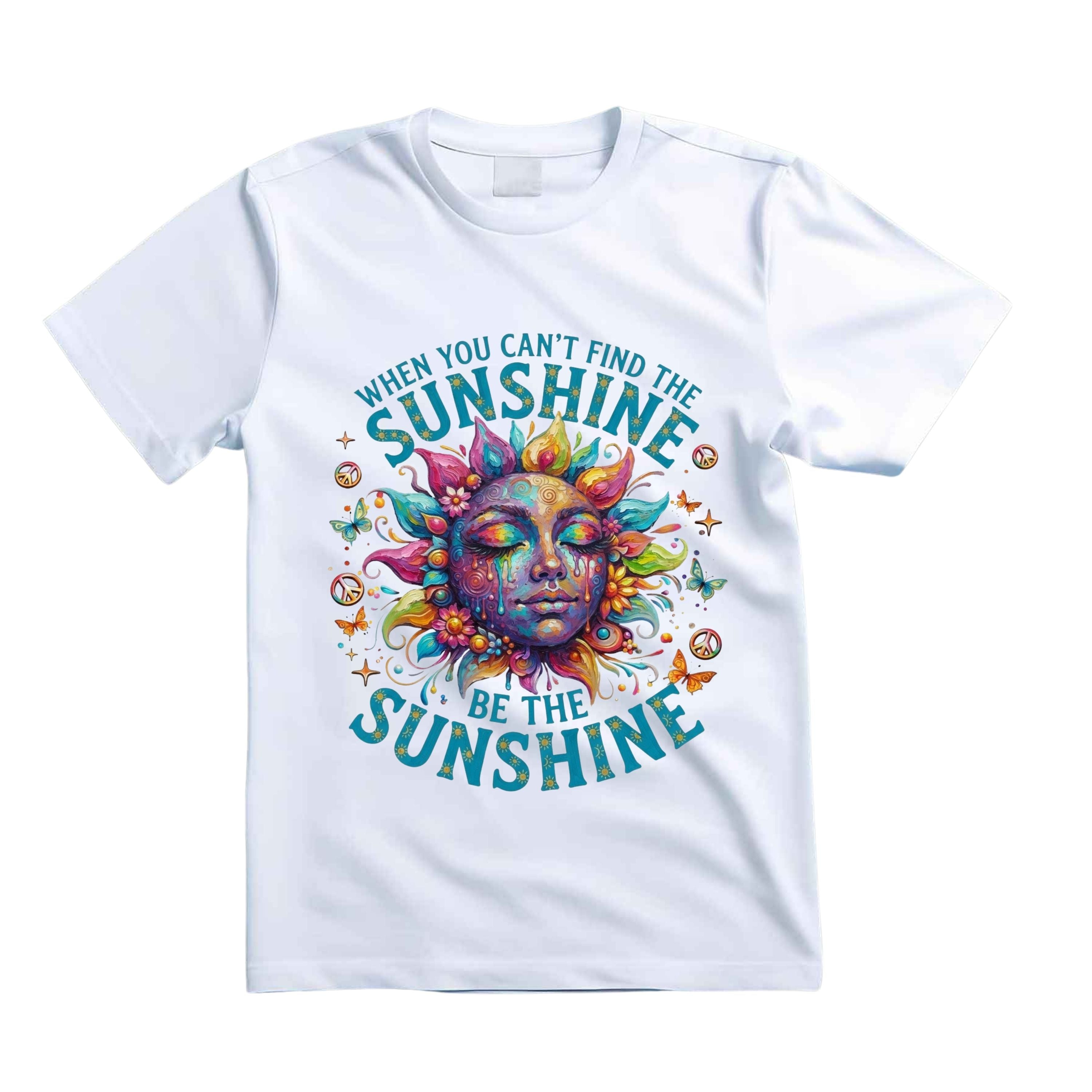When You Can't Find The Sunshine Be The Sunshine T Shirt Hippie Sun Graphic Tee Boho Sunshine Shirt Psychedelic Sun Face Shirt Inspirational Butterfly Shirt Gift For Hippie Lovers