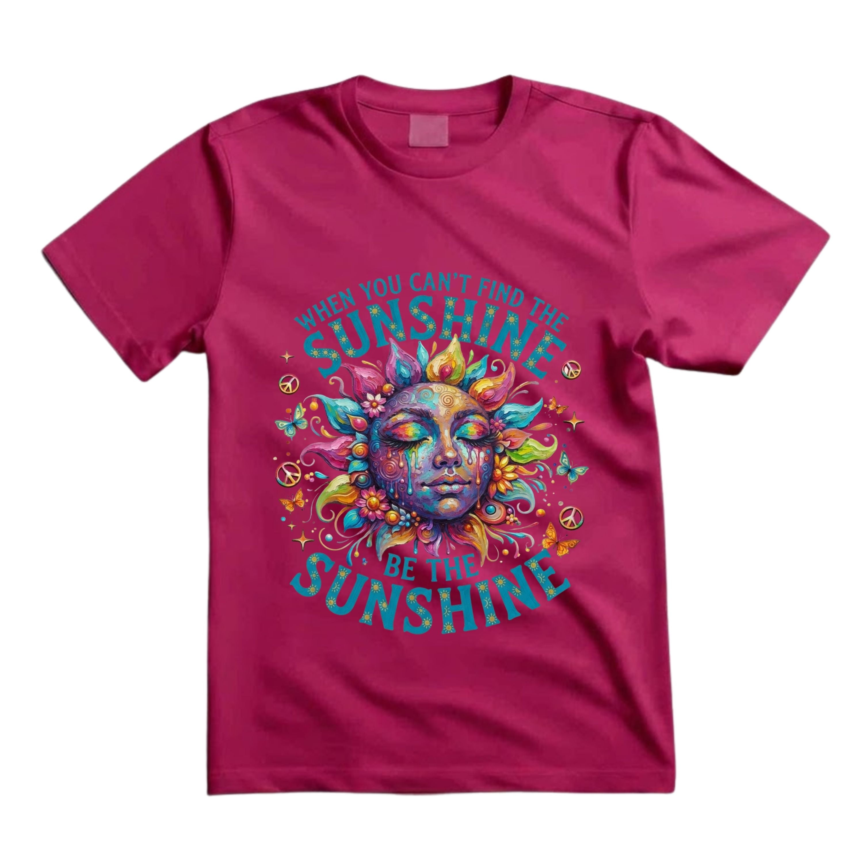 When You Can't Find The Sunshine Be The Sunshine T Shirt Hippie Sun Graphic Tee Boho Sunshine Shirt Psychedelic Sun Face Shirt Inspirational Butterfly Shirt Gift For Hippie Lovers