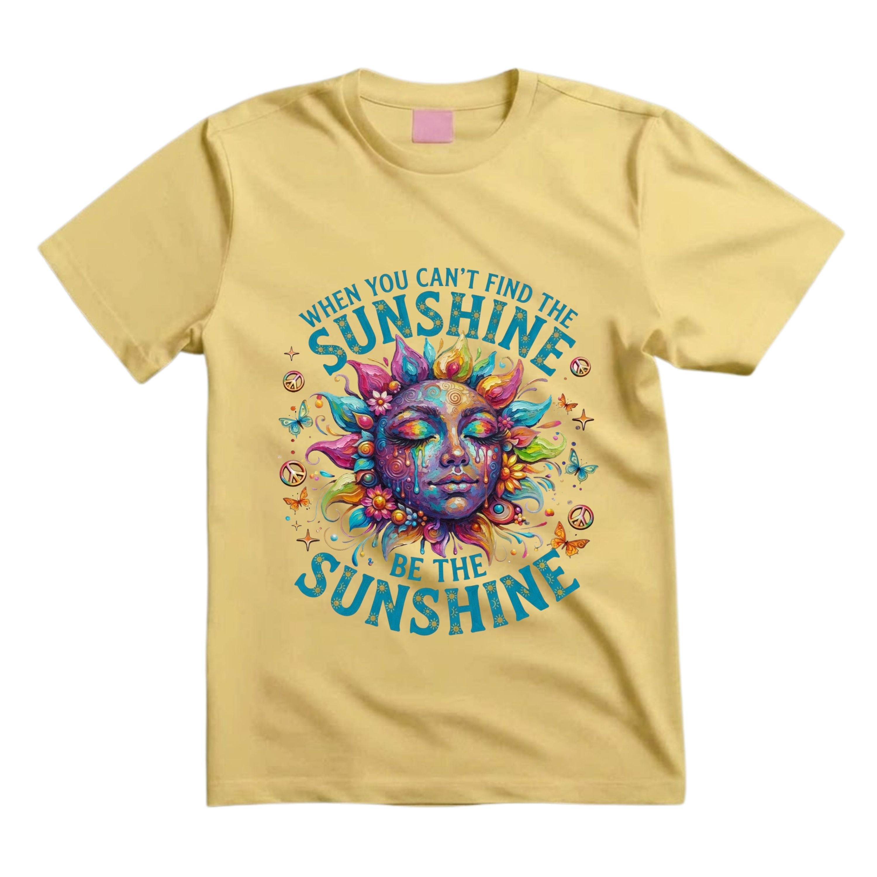When You Can't Find The Sunshine Be The Sunshine T Shirt Hippie Sun Graphic Tee Boho Sunshine Shirt Psychedelic Sun Face Shirt Inspirational Butterfly Shirt Gift For Hippie Lovers