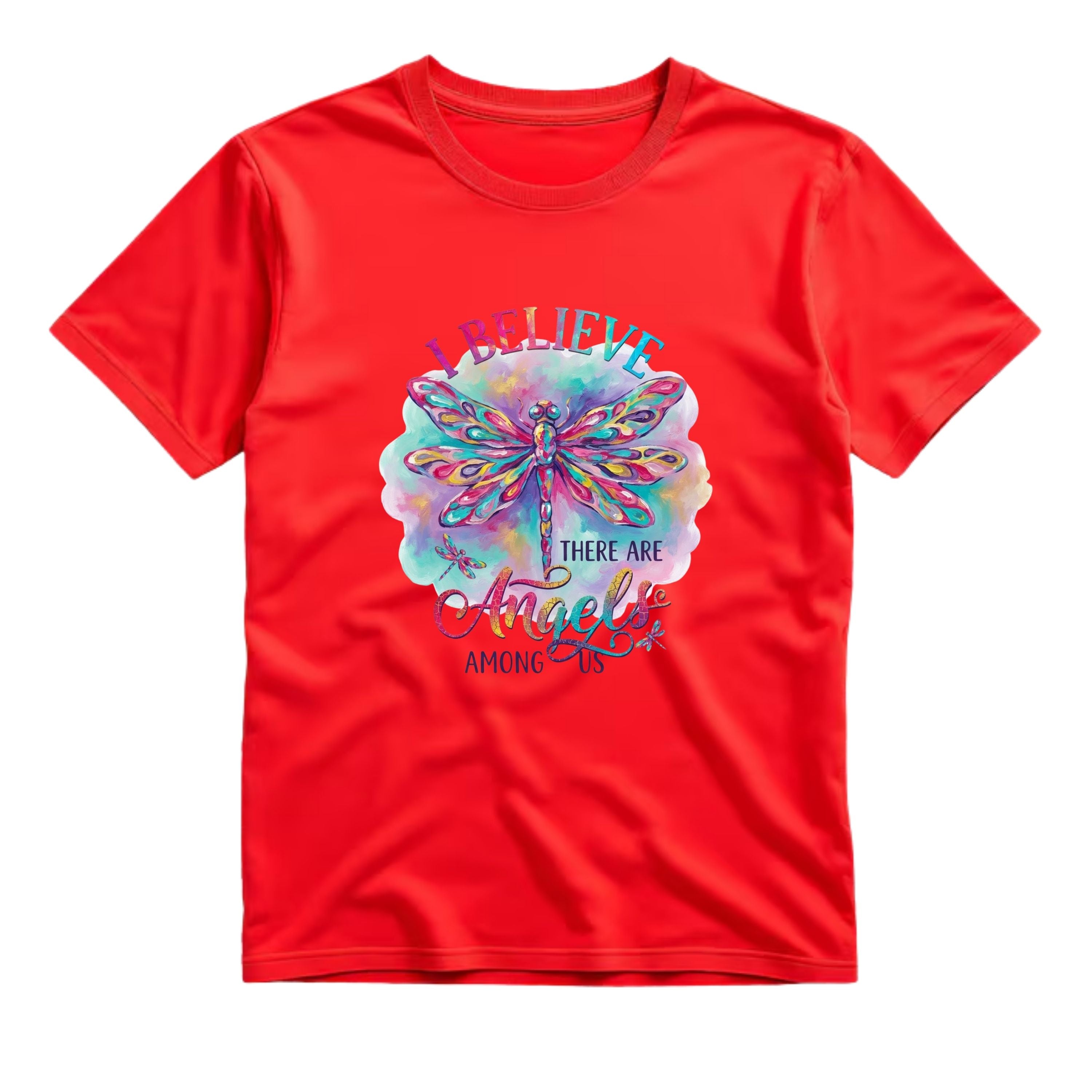 I Believe There Are Angels Among Us T Shirt Dragonfly Graphic Tee Boho Angel Wings Shirt Colorful Dragonfly Shirt Spiritual Dragonfly Shirt Gift For Dragonfly Lovers