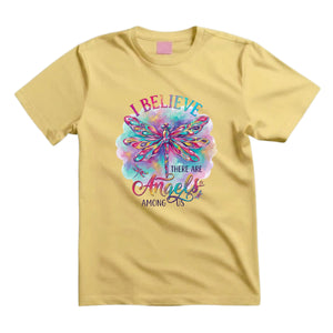 I Believe There Are Angels Among Us T Shirt Dragonfly Graphic Tee Boho Angel Wings Shirt Colorful Dragonfly Shirt Spiritual Dragonfly Shirt Gift For Dragonfly Lovers