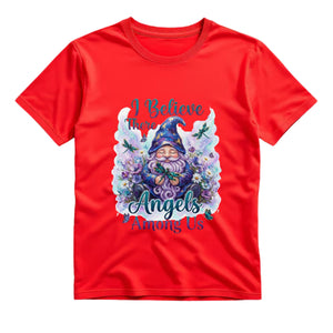 I Believe There Are Angels Among Us T Shirt Gnome Dragonfly Graphic Tee Boho Gnome Shirt Floral Gnome Shirt Spiritual Gnome Shirt Gift For Gnome Lovers