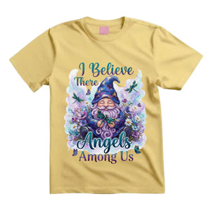 I Believe There Are Angels Among Us T Shirt Gnome Dragonfly Graphic Tee Boho Gnome Shirt Floral Gnome Shirt Spiritual Gnome Shirt Gift For Gnome Lovers