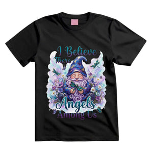 I Believe There Are Angels Among Us T Shirt Gnome Dragonfly Graphic Tee Boho Gnome Shirt Floral Gnome Shirt Spiritual Gnome Shirt Gift For Gnome Lovers
