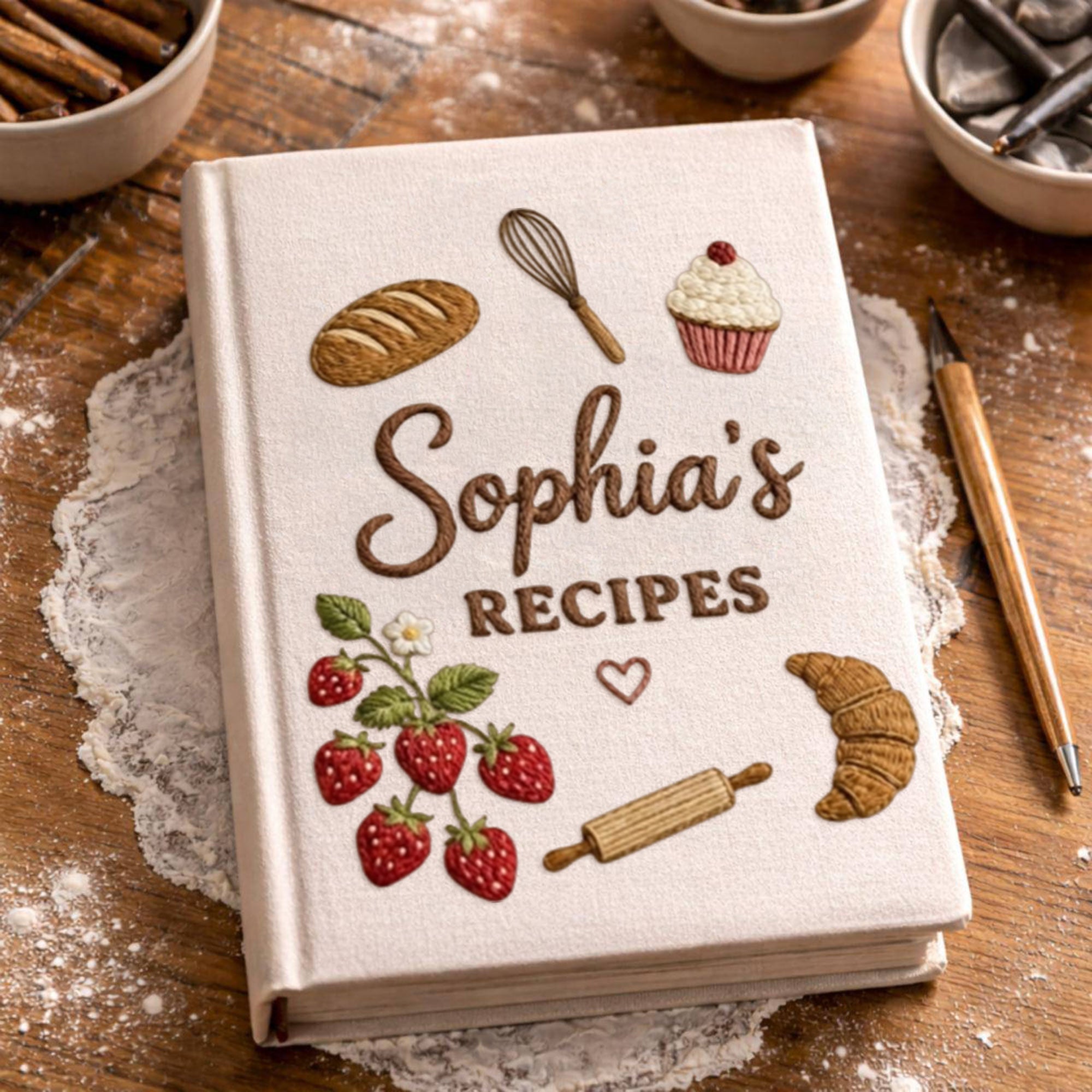Personalized embroidered recipe book handmade linen cookbook kitchen journal gift 3
