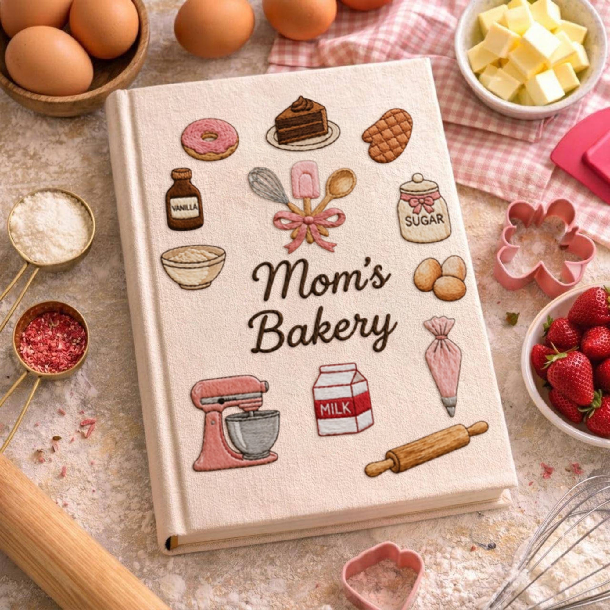 Personalized embroidered bakery recipe book handmade linen cookbook kitchen journal gift 3