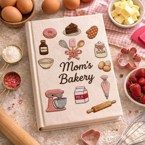 Personalized embroidered bakery recipe book handmade linen cookbook kitchen journal gift 3