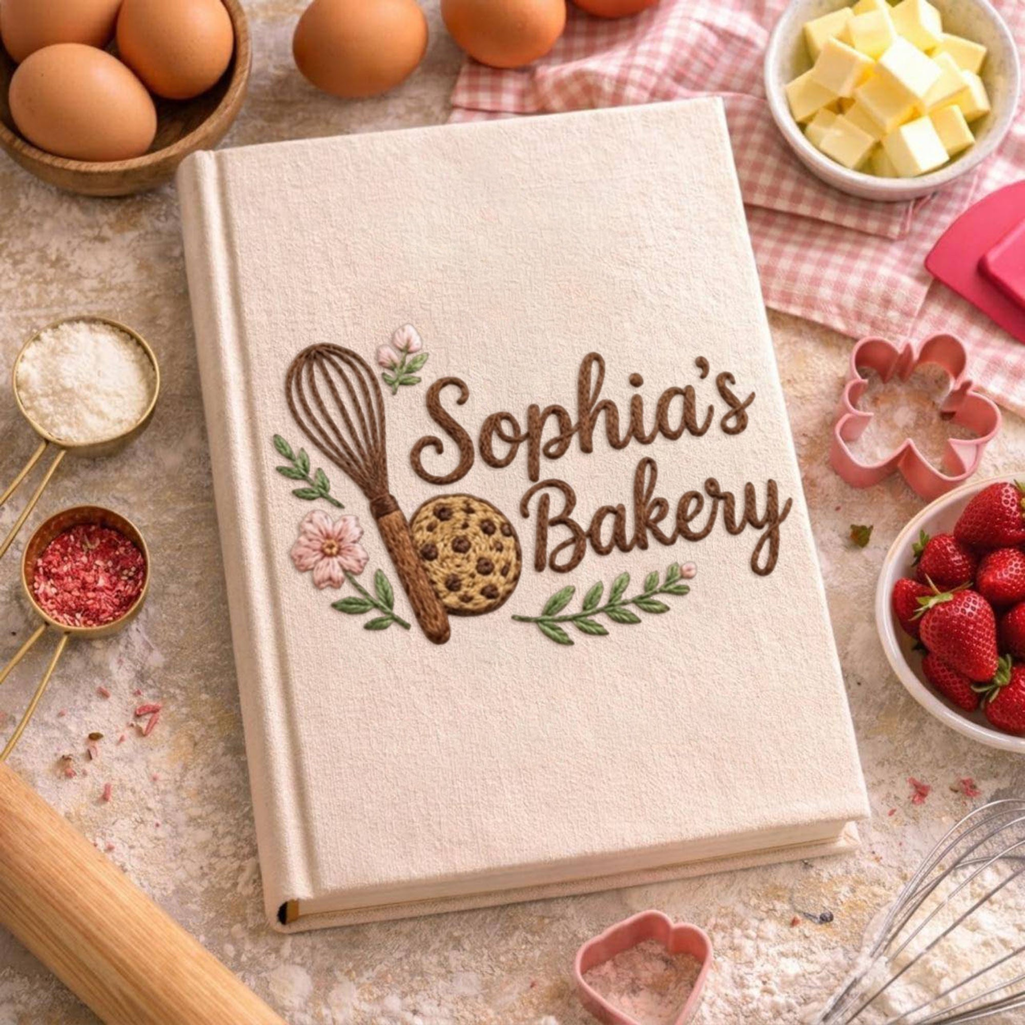 Personalized embroidered cookie recipe journal handmade linen baking keepsake 5