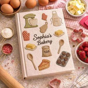 Personalized embroidered bakery recipe book handmade linen cookbook kitchen journal 4