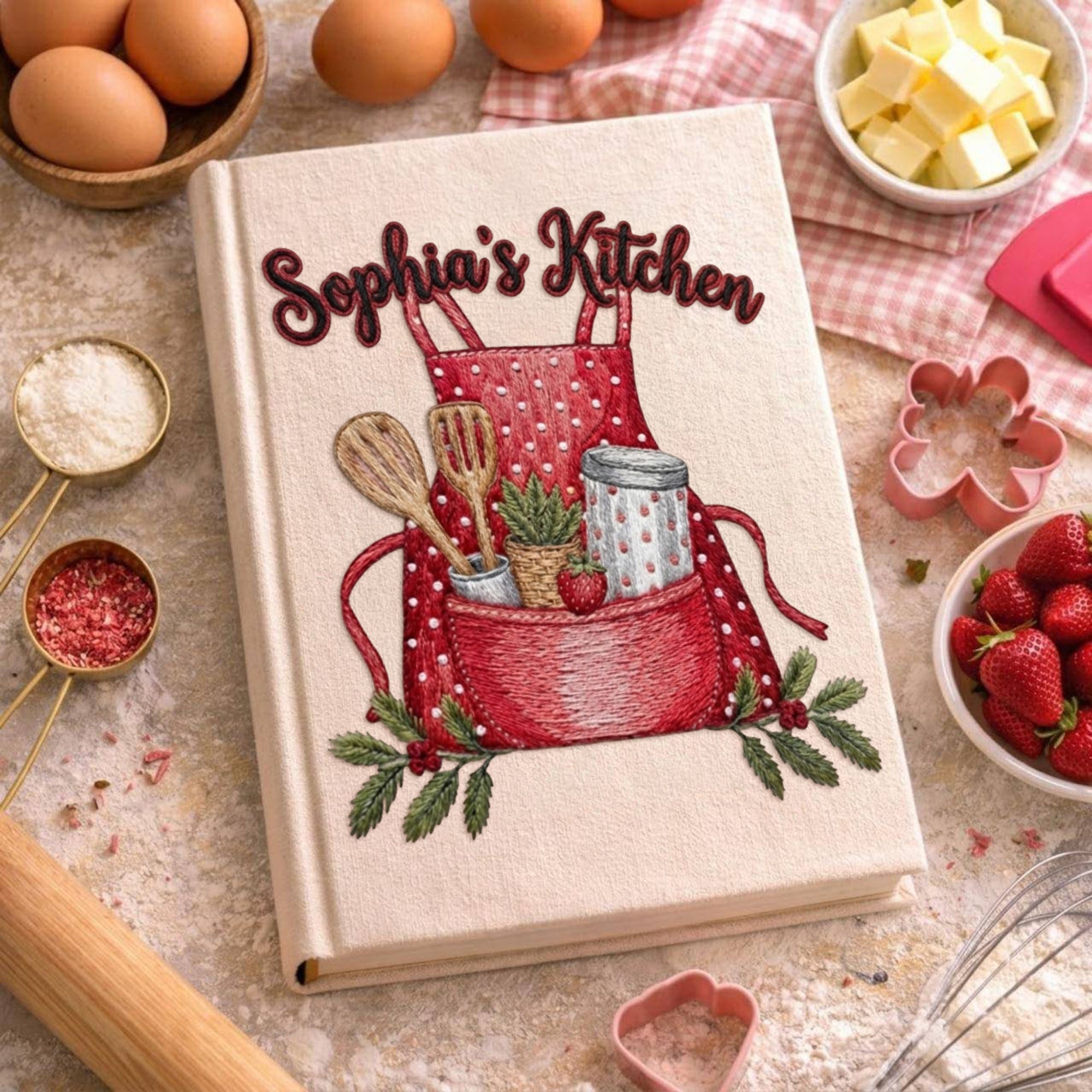 Personalized embroidered recipe book handmade linen cookbook farmhouse kitchen gift 4