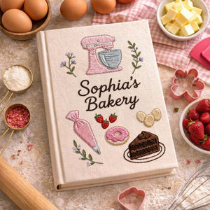 Personalized embroidered bakery recipe book handmade linen cookbook baking journal 4